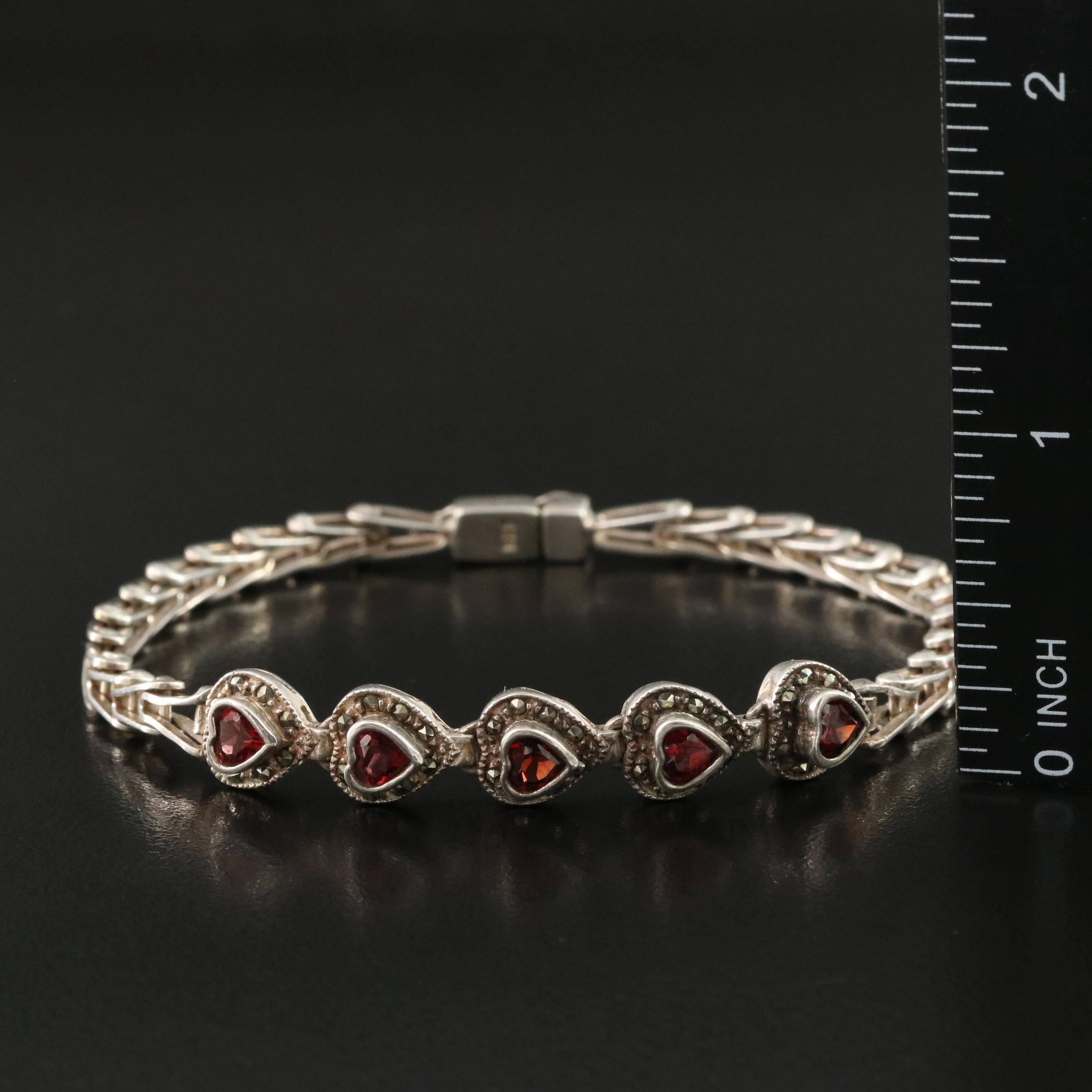 Sterling Garnet and Marcasite Bracelet