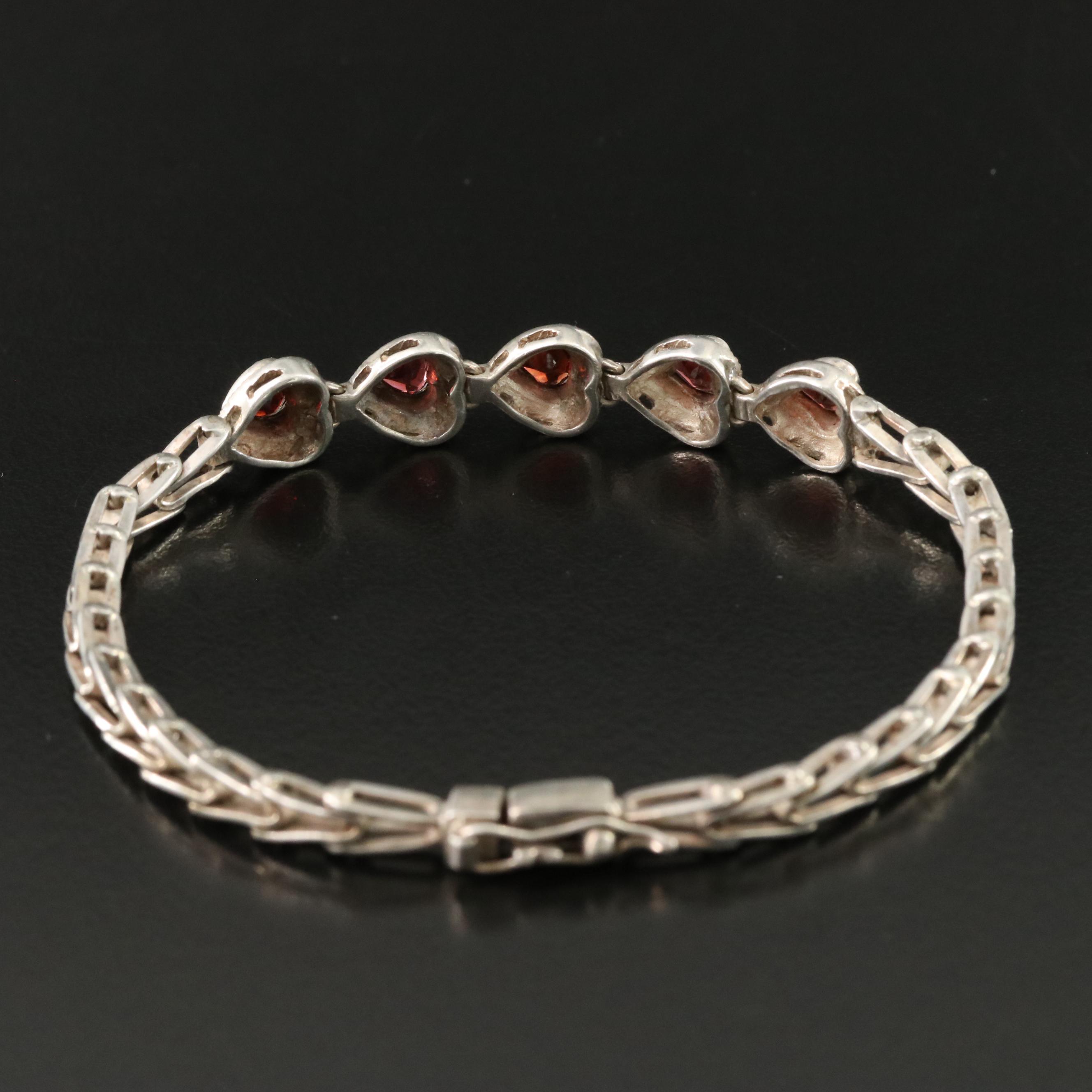 Sterling Garnet and Marcasite Bracelet