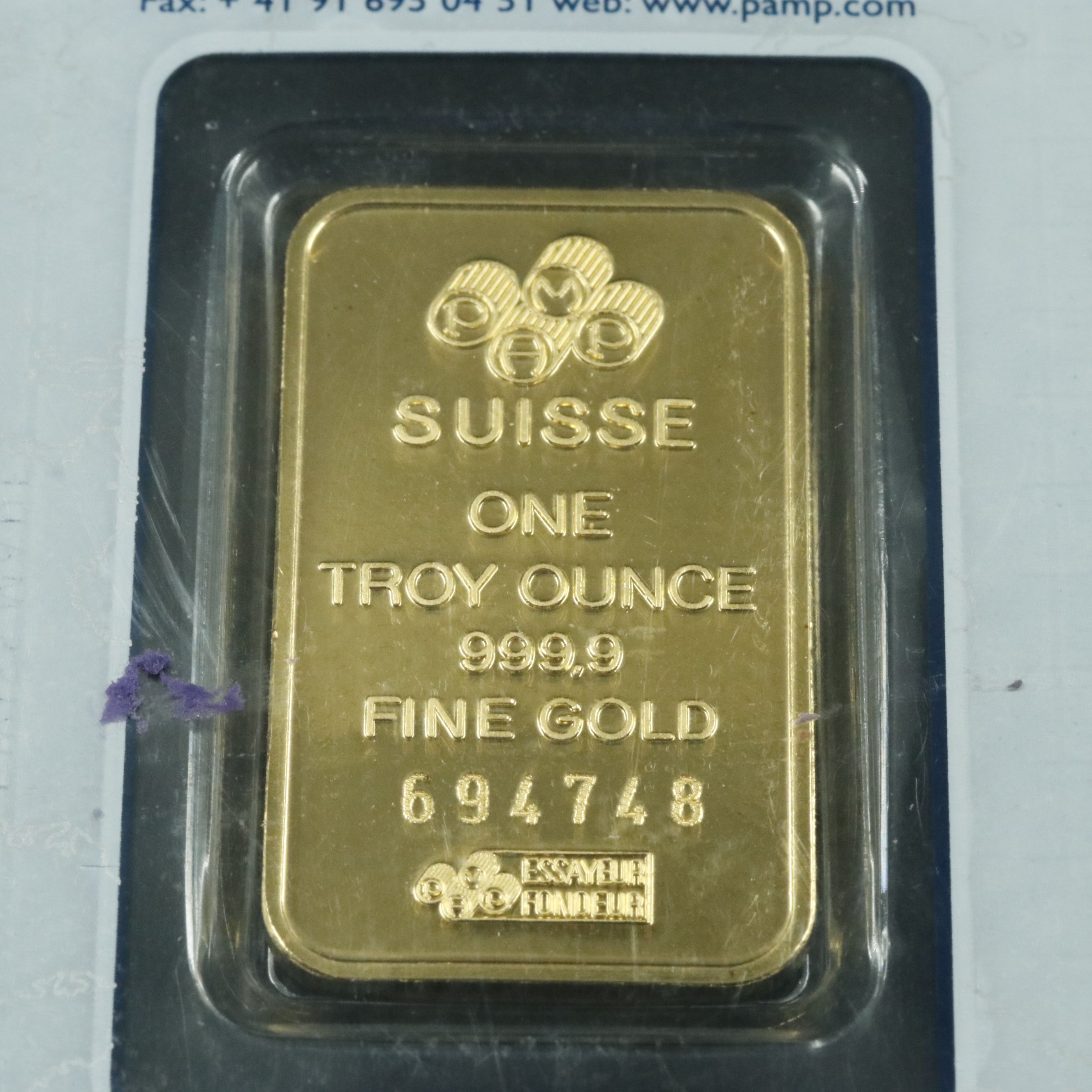 PAMP Suisse One Troy Ounce .999 Fine Gold Bar