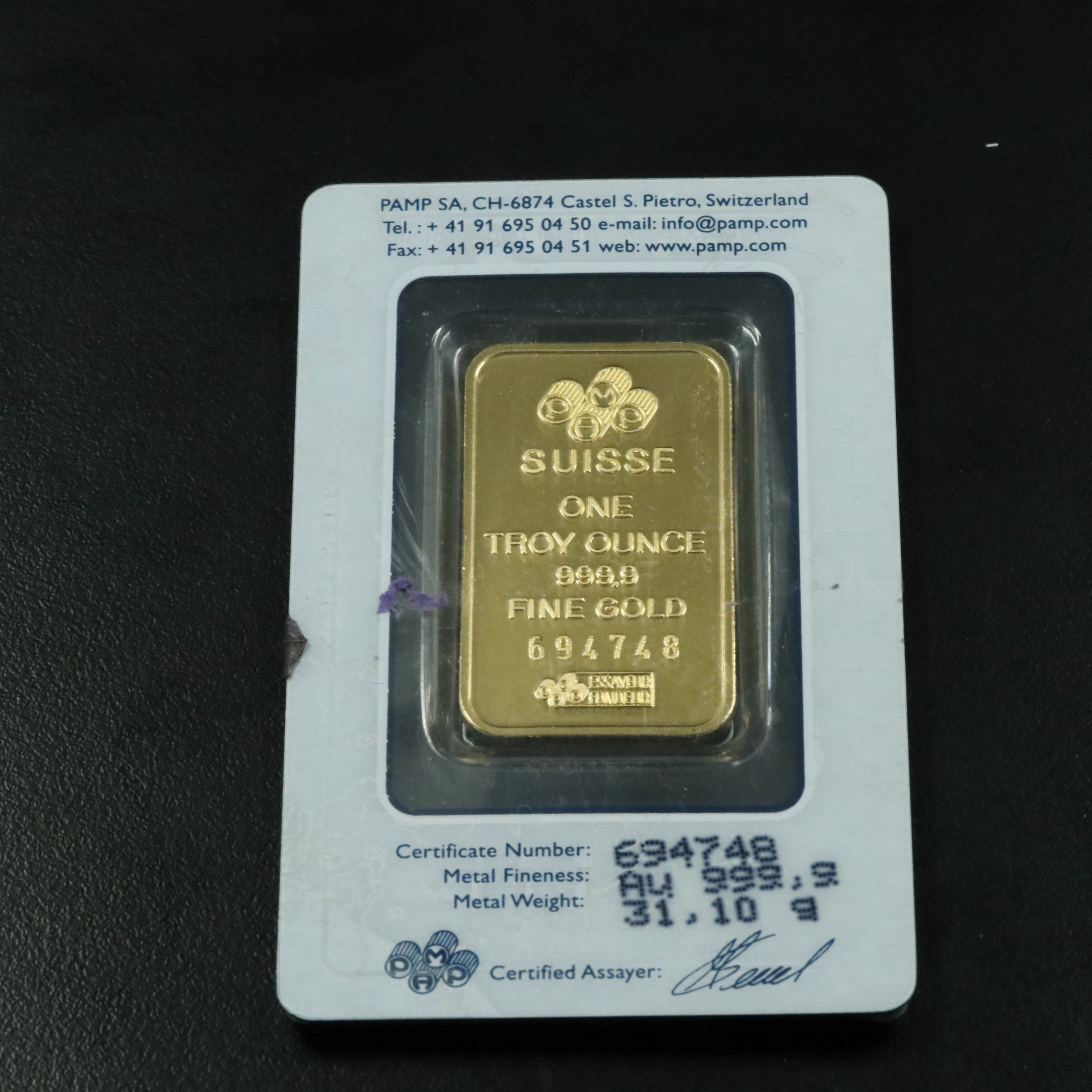 PAMP Suisse One Troy Ounce .999 Fine Gold Bar