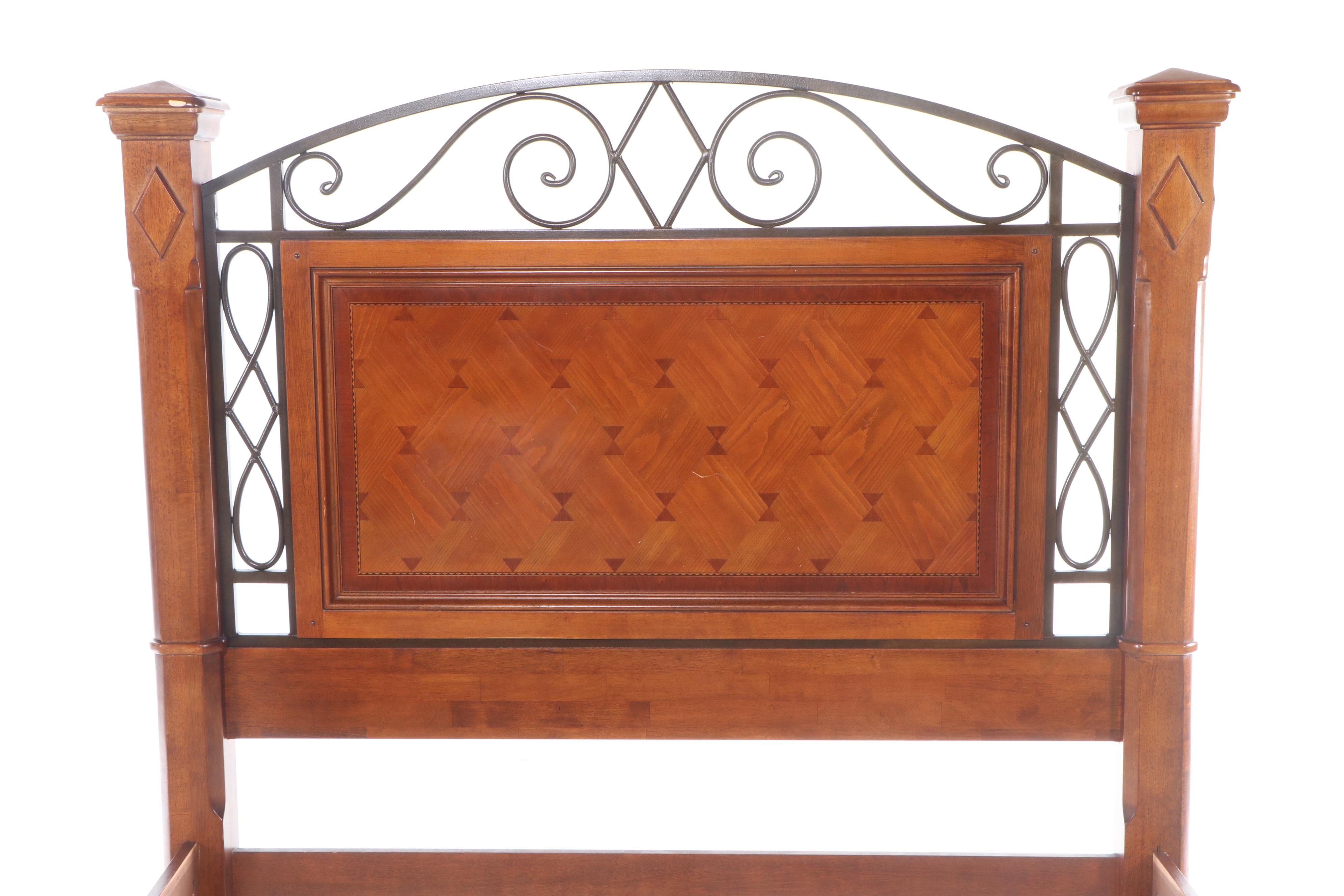 Alexander Julian "Home Colors" Wrought Iron and Parquetry Bed and Nightstand