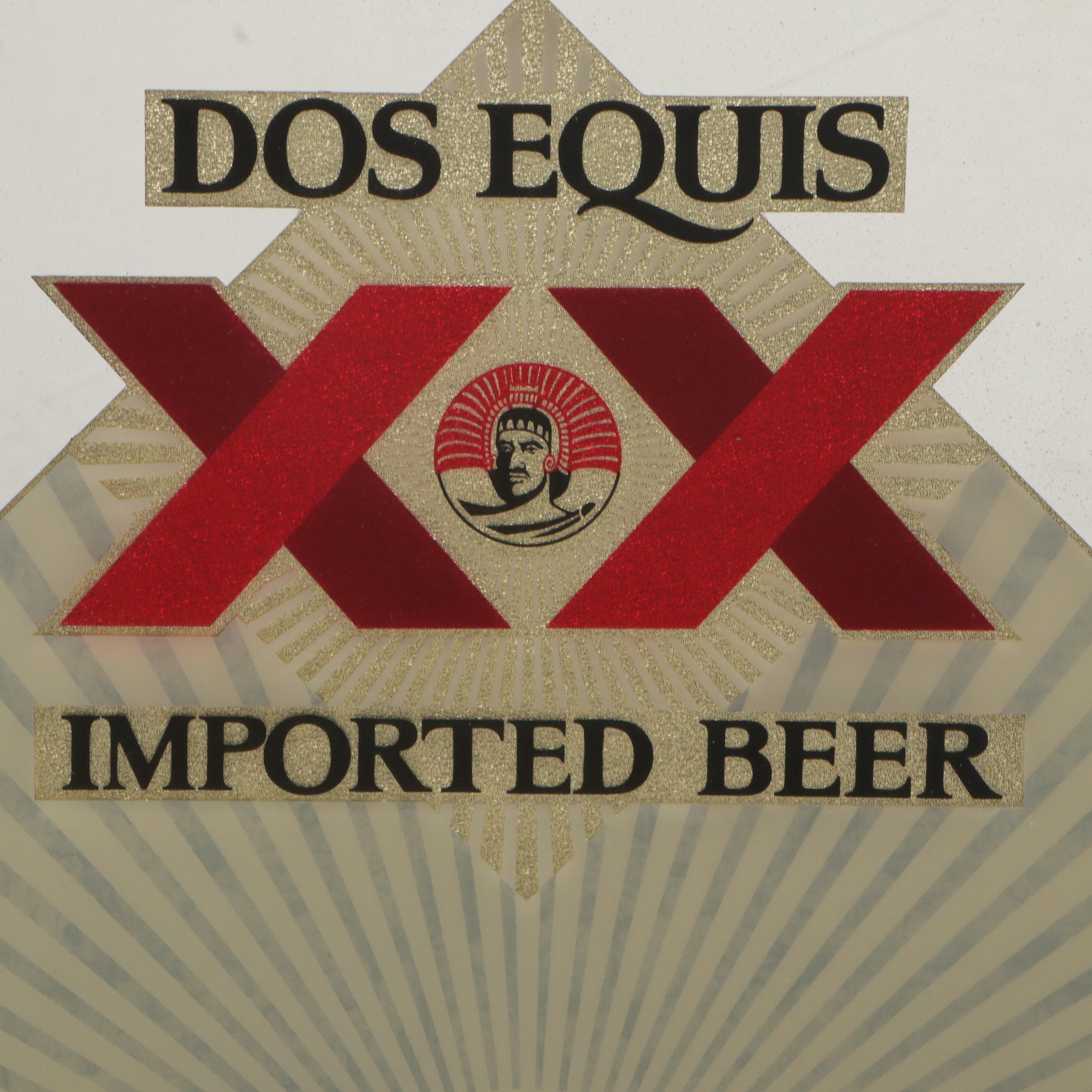 Dos Equis Wood Framed Advertising Mirror with Other Beer Memorabilia