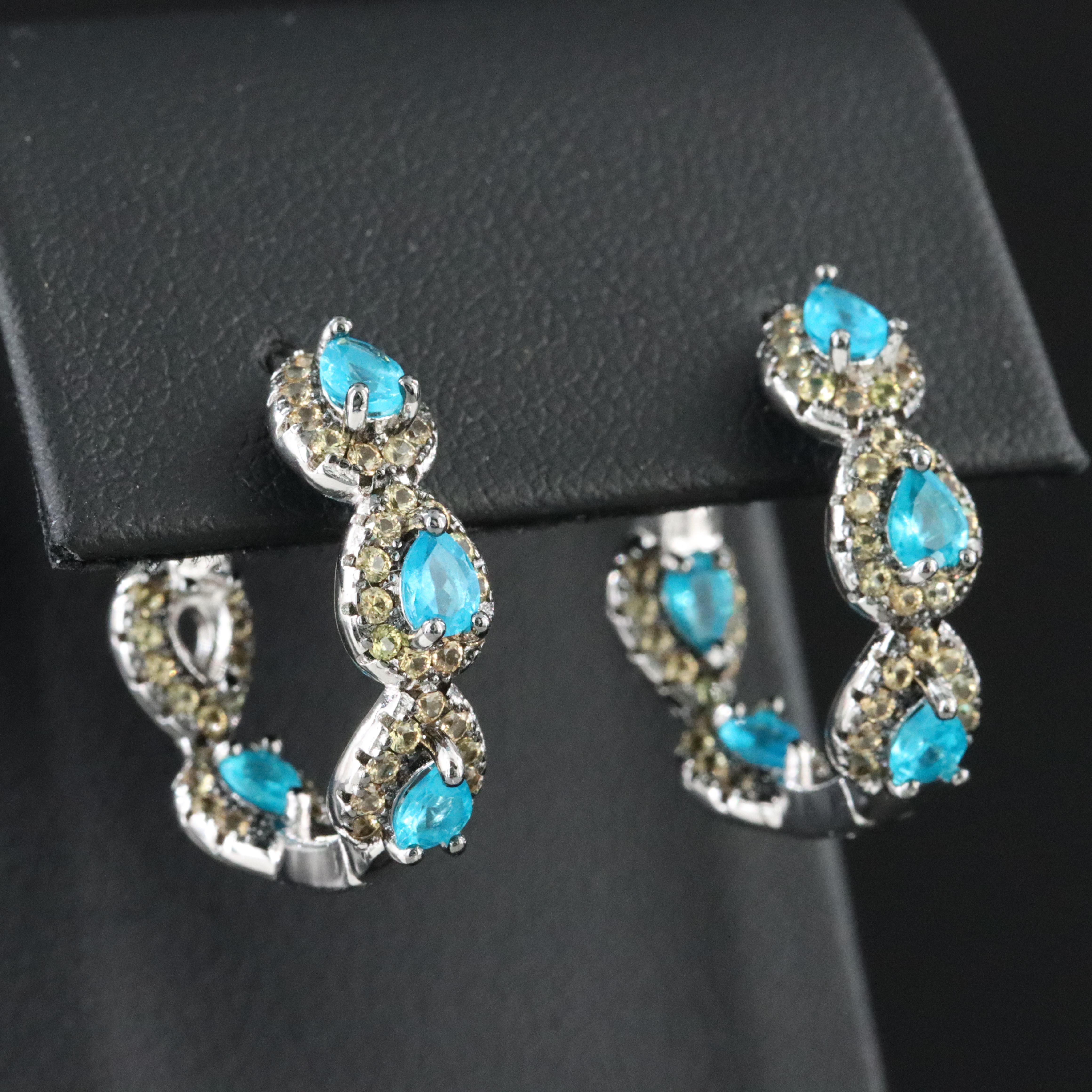 Sterling Apatite and Yellow Sapphire Hoop Earrings