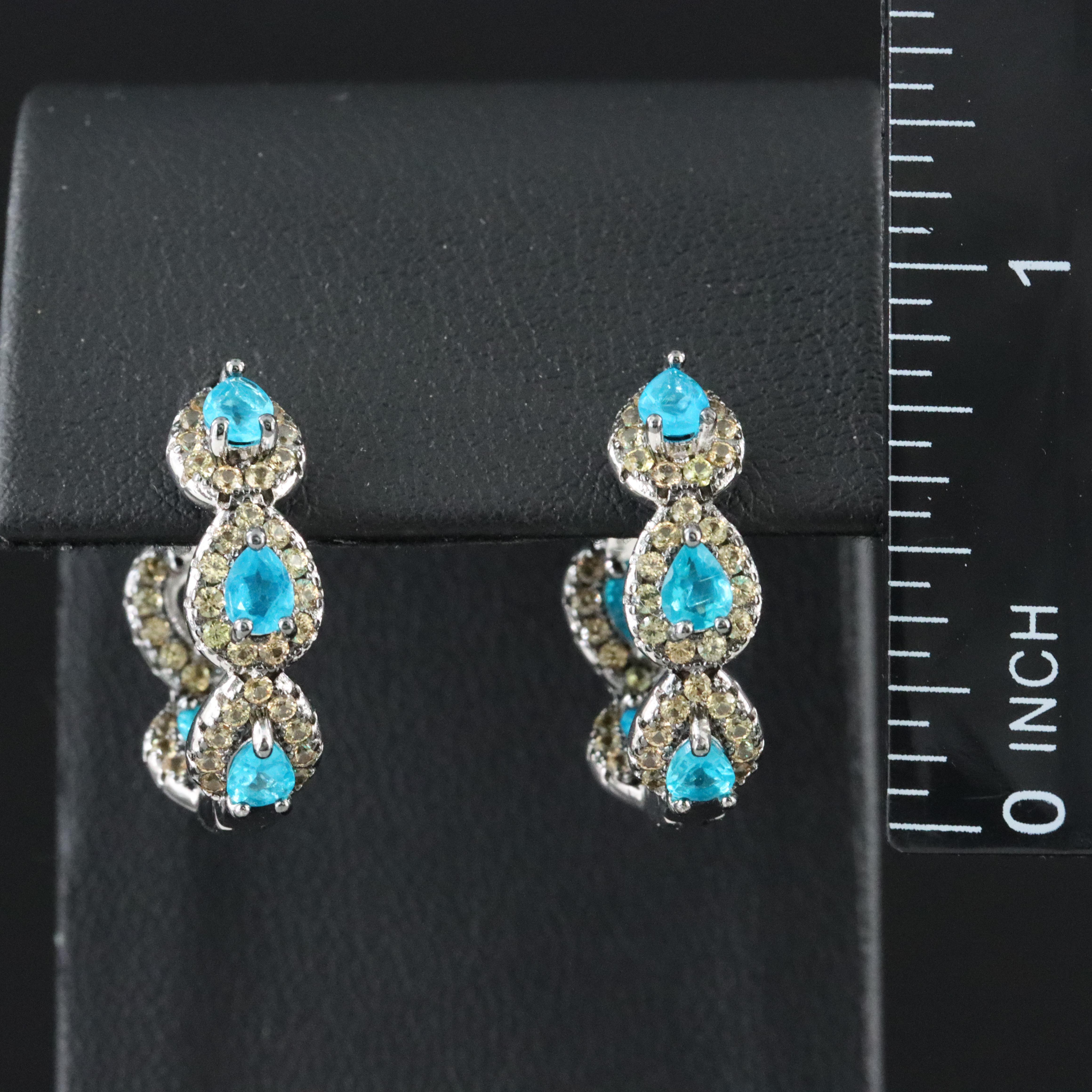 Sterling Apatite and Yellow Sapphire Hoop Earrings