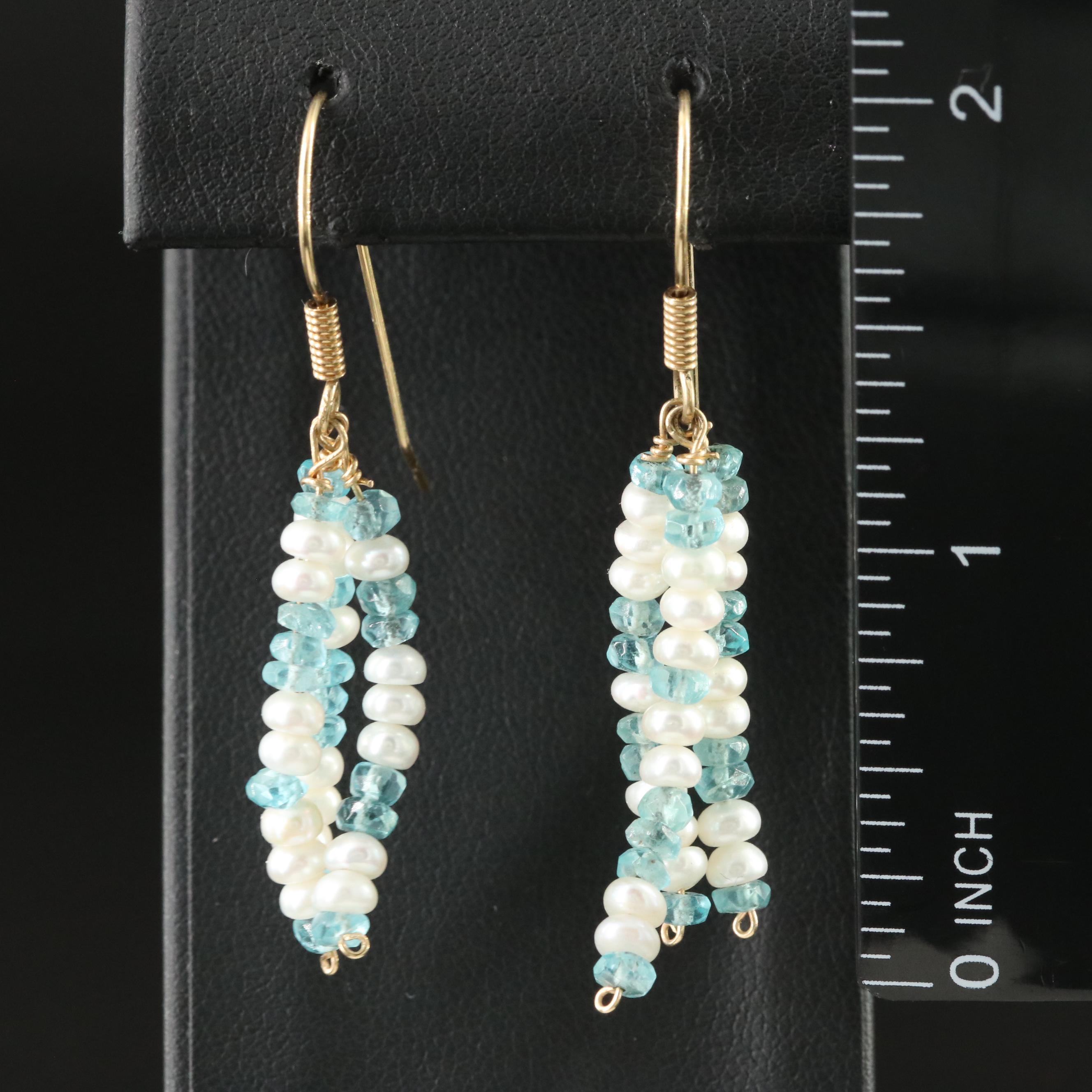 14K Pearl and Aquamarine Drop Earrings