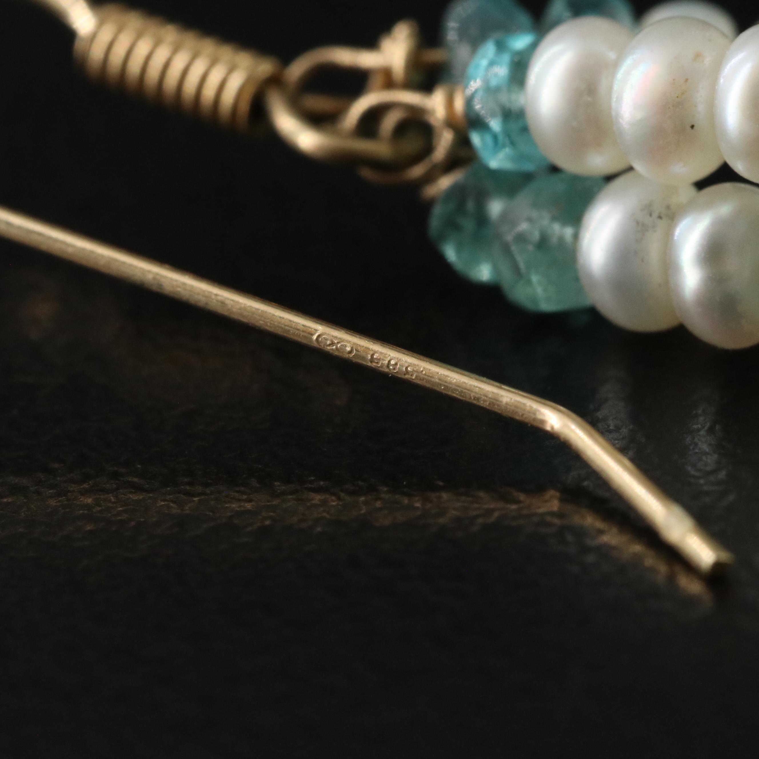 14K Pearl and Aquamarine Drop Earrings