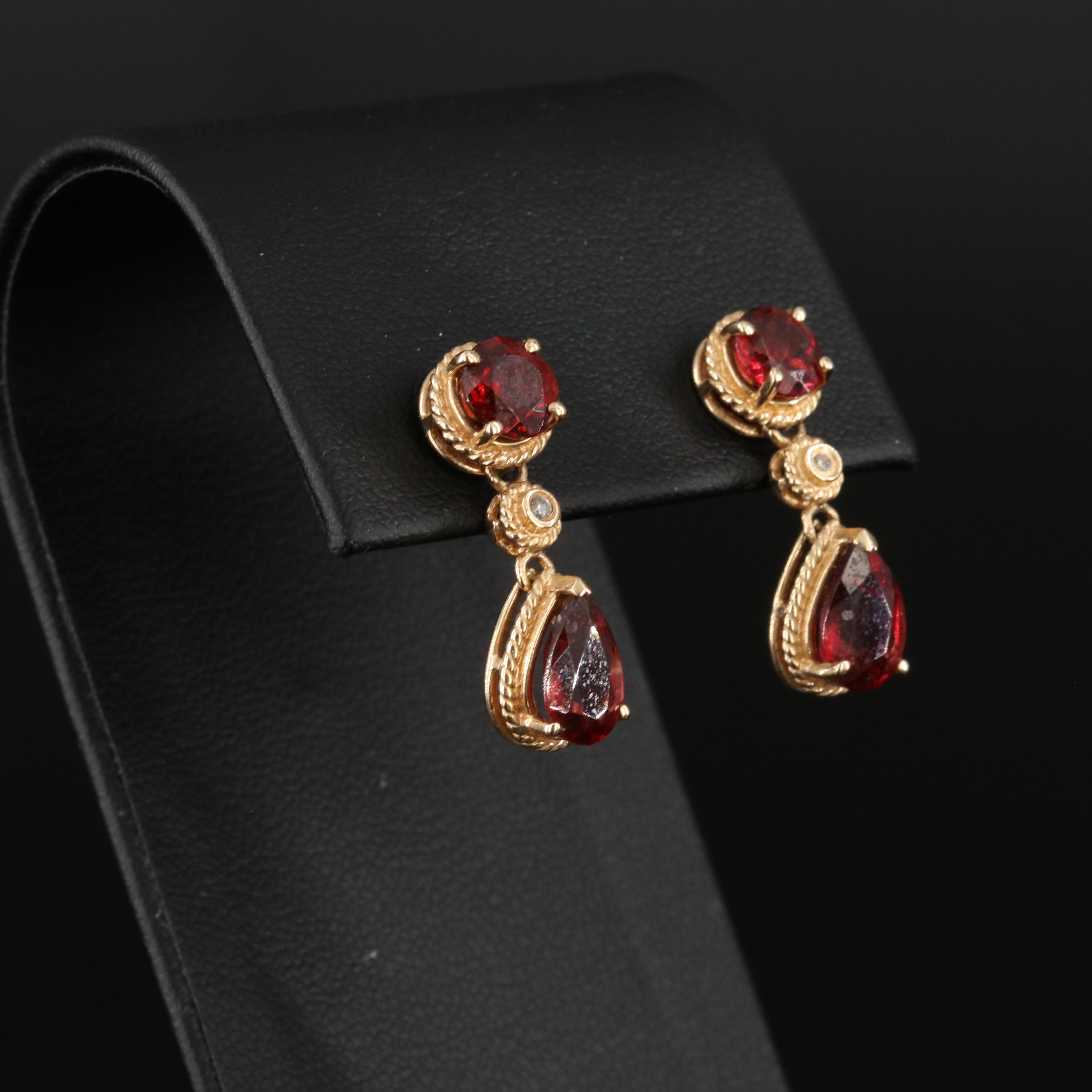 14K Garnet and Diamond Earrings