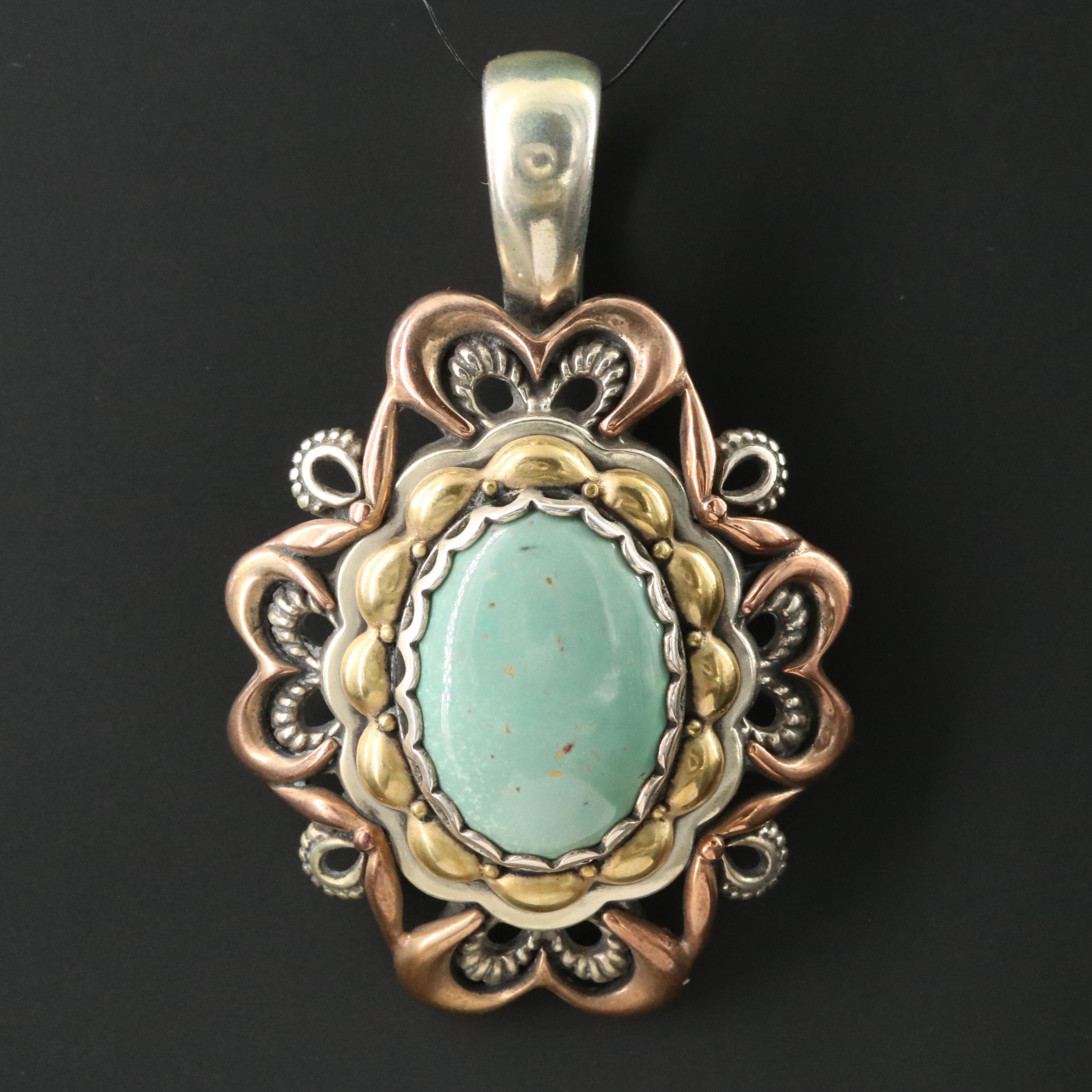 Carolyn Pollack for Relios Sterling, Copper and Brass Turquoise Enhancer Pendant