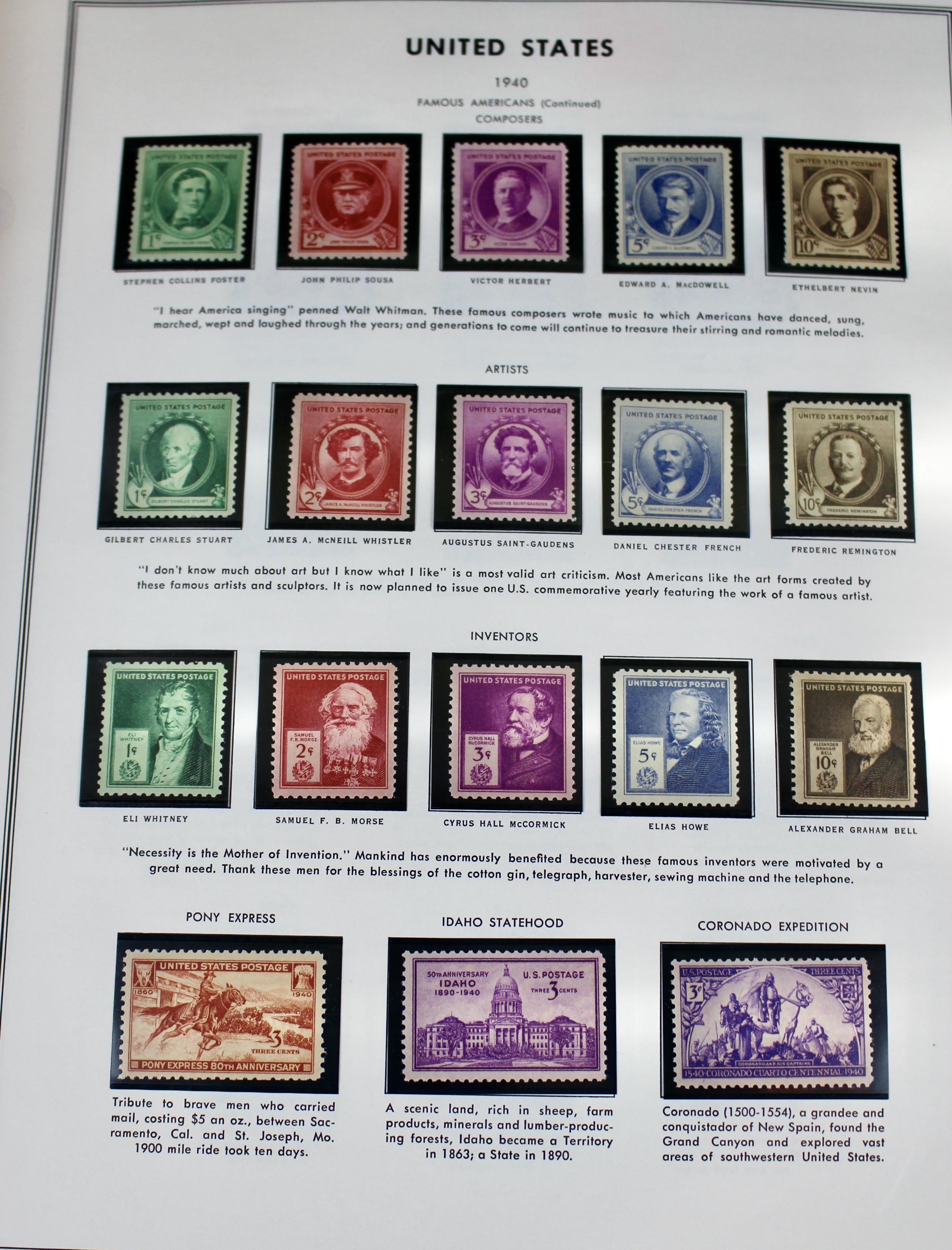 Comprehensive Mint U.S. Postage Stamp Collection, 1937 to 1972