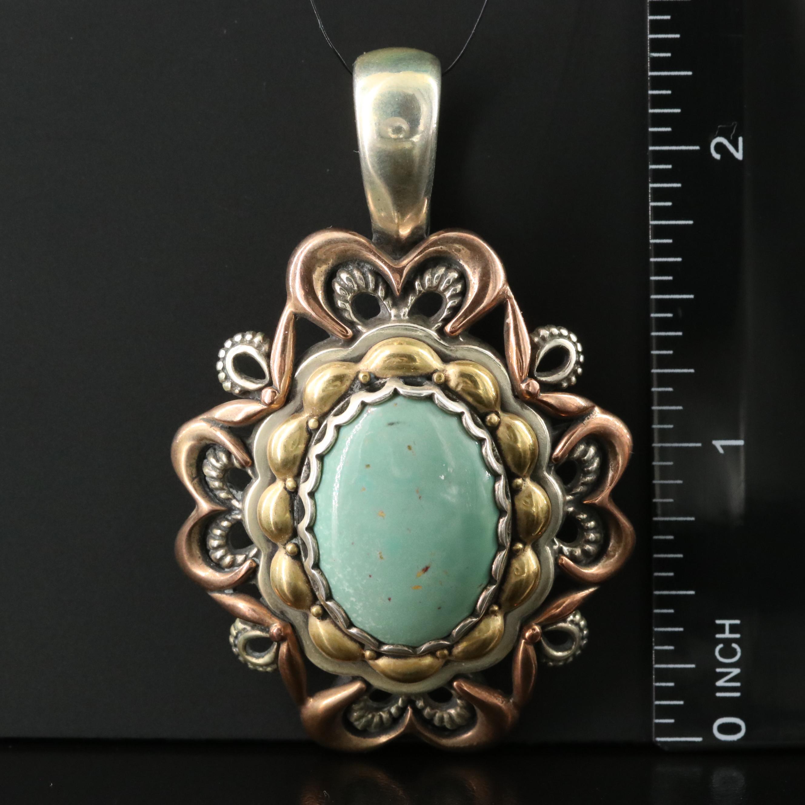 Carolyn Pollack for Relios Sterling, Copper and Brass Turquoise Enhancer Pendant