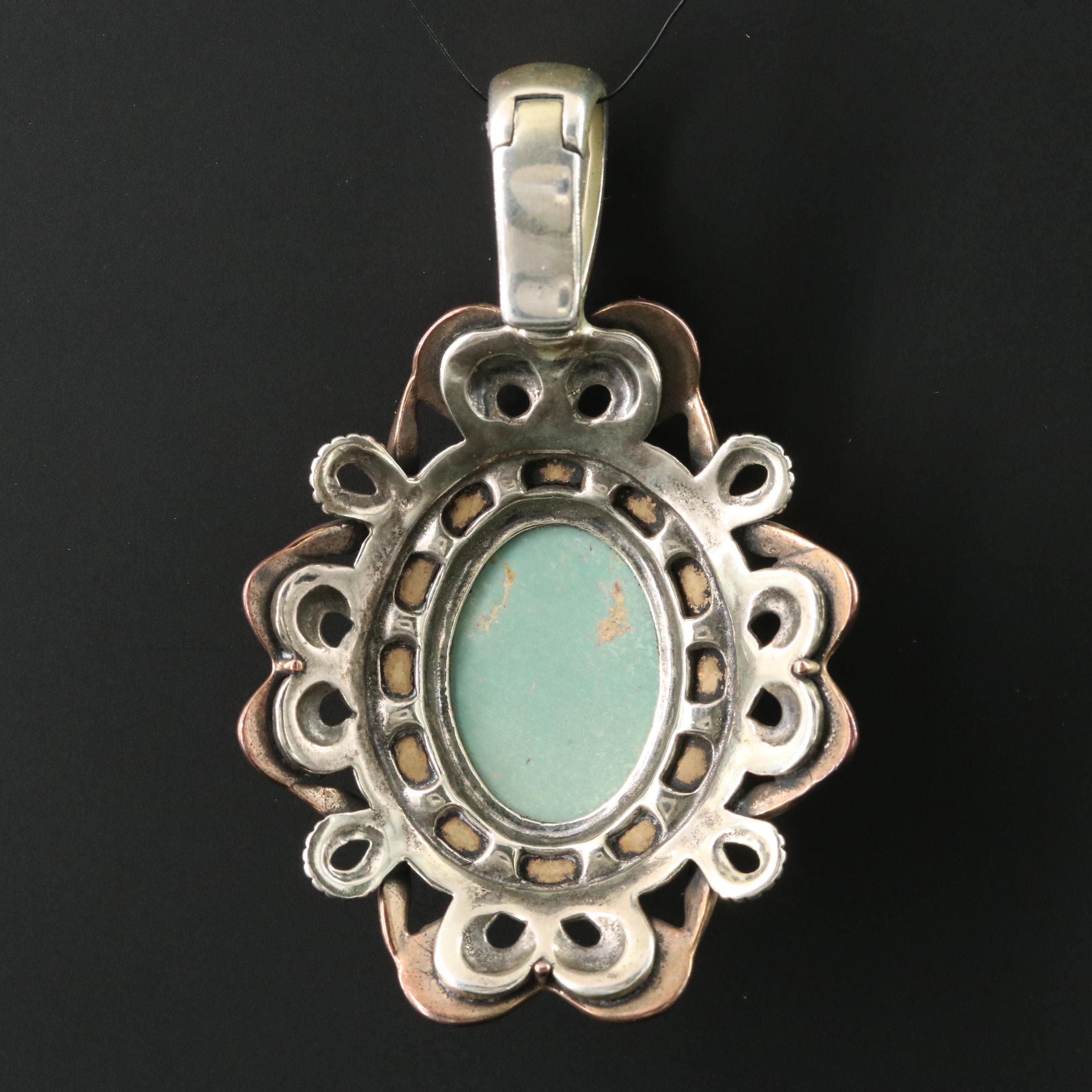 Carolyn Pollack for Relios Sterling, Copper and Brass Turquoise Enhancer Pendant