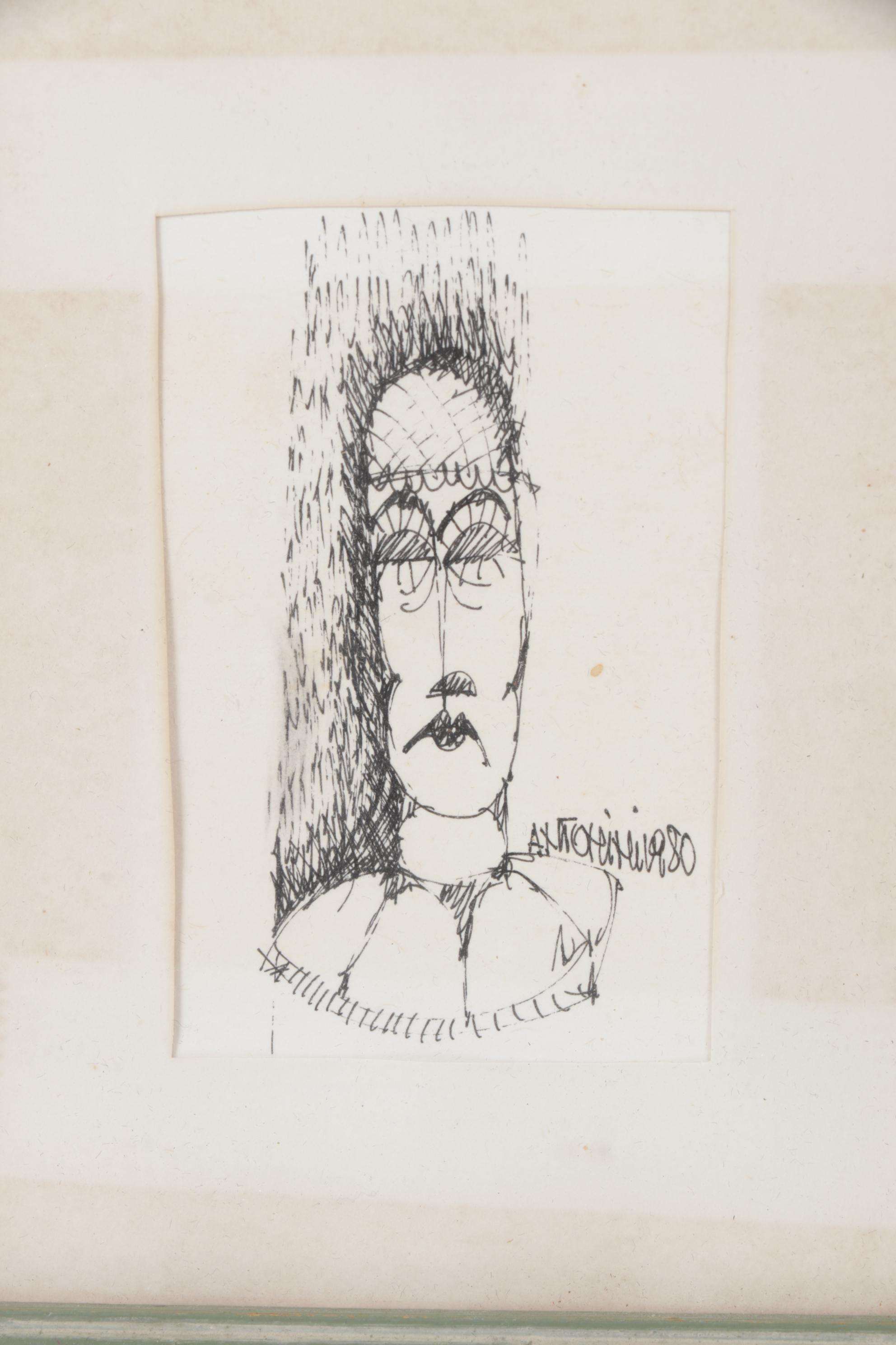 Gestural Portrait in Miniature Dated 1980, Signed