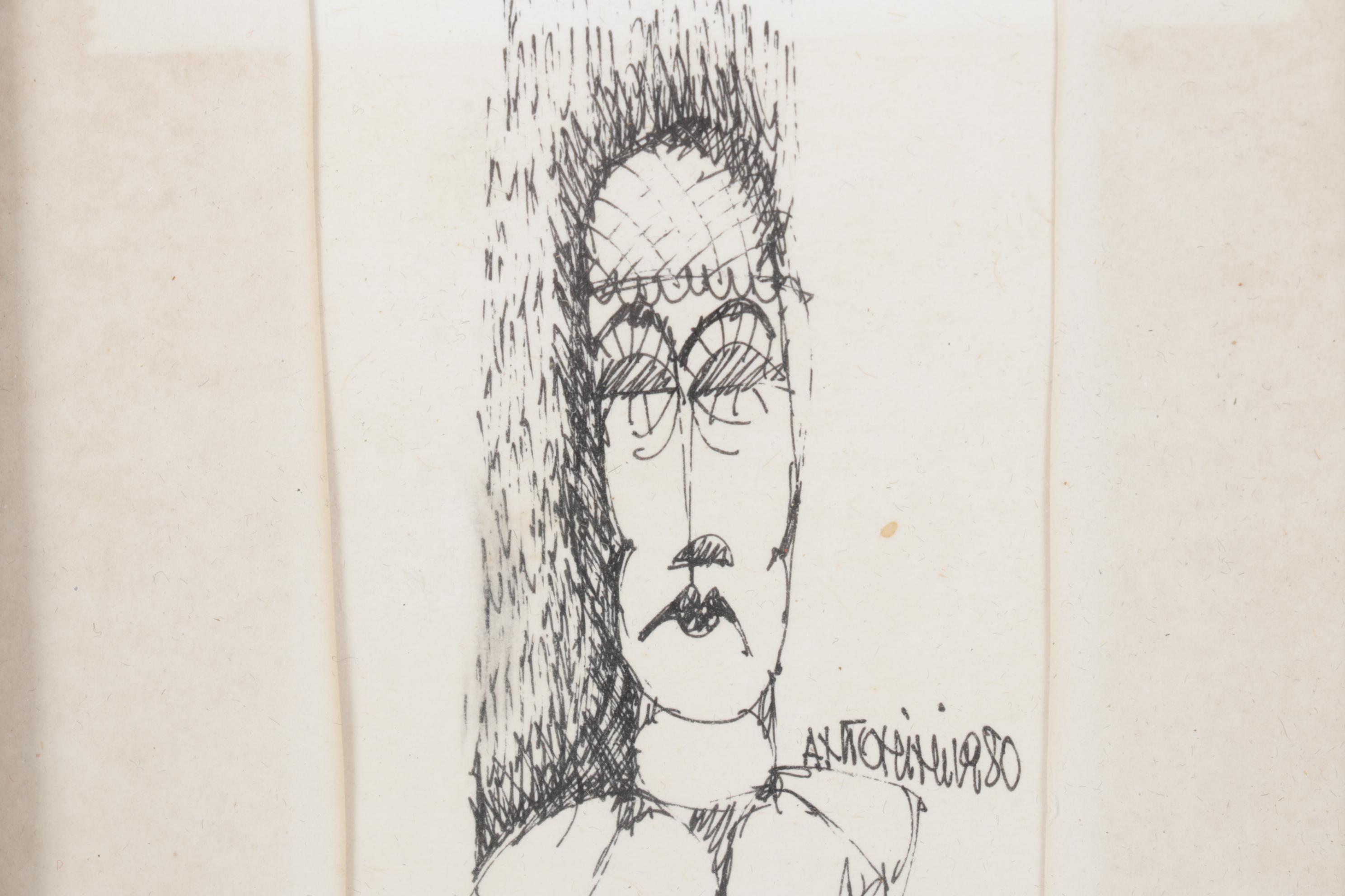 Gestural Portrait in Miniature Dated 1980, Signed