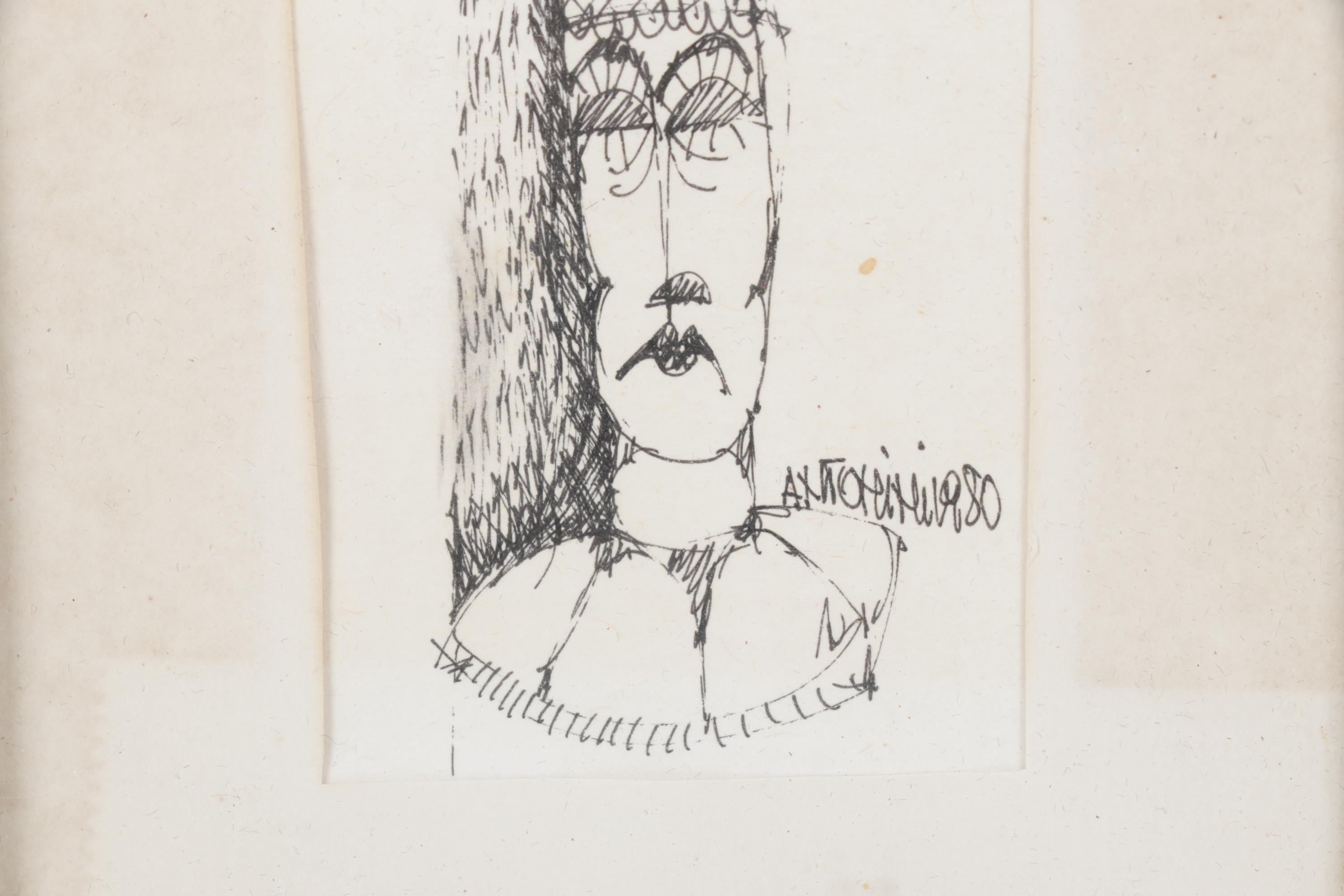 Gestural Portrait in Miniature Dated 1980, Signed