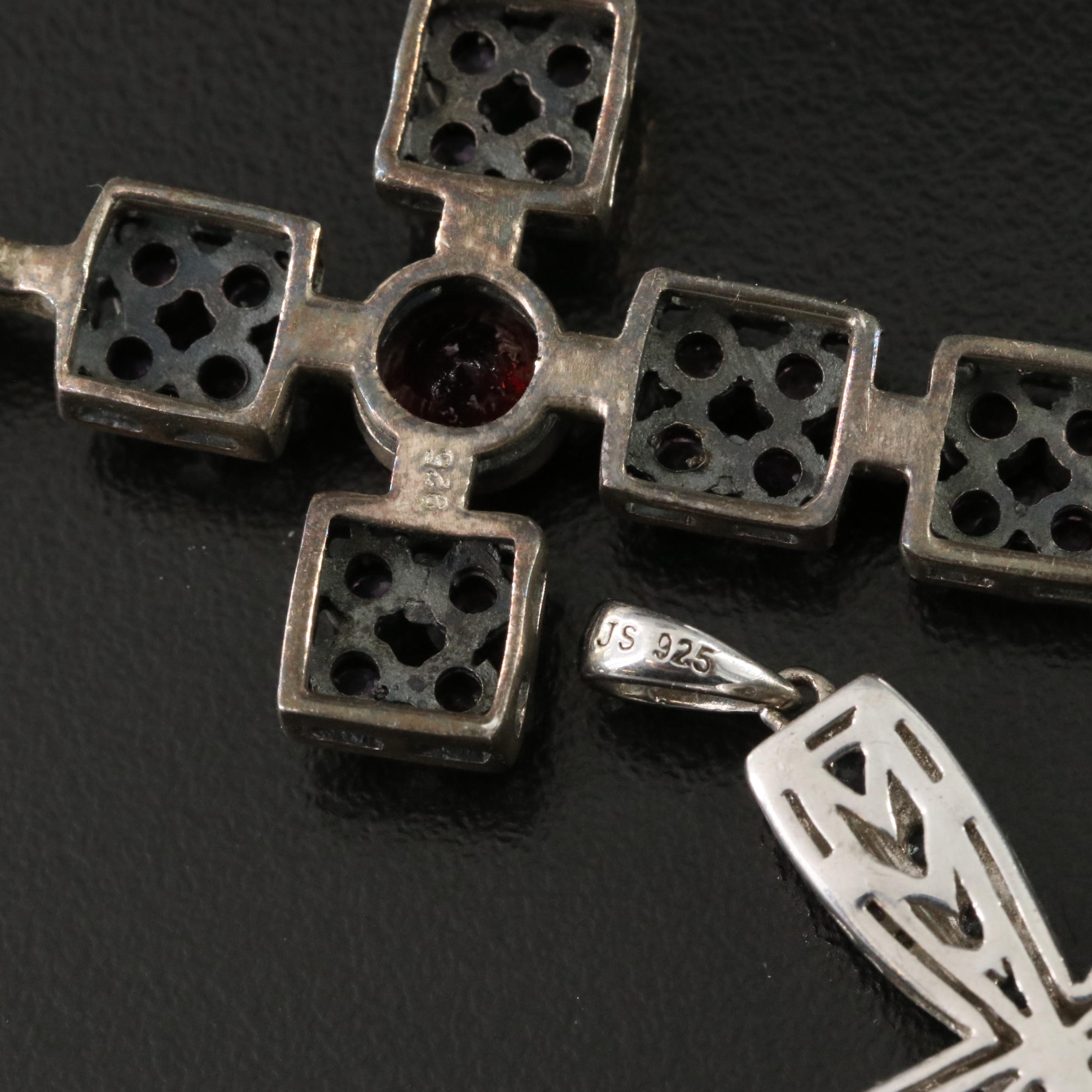 Sterling Garnet, Amethyst and Tanzanite Cross Pendants
