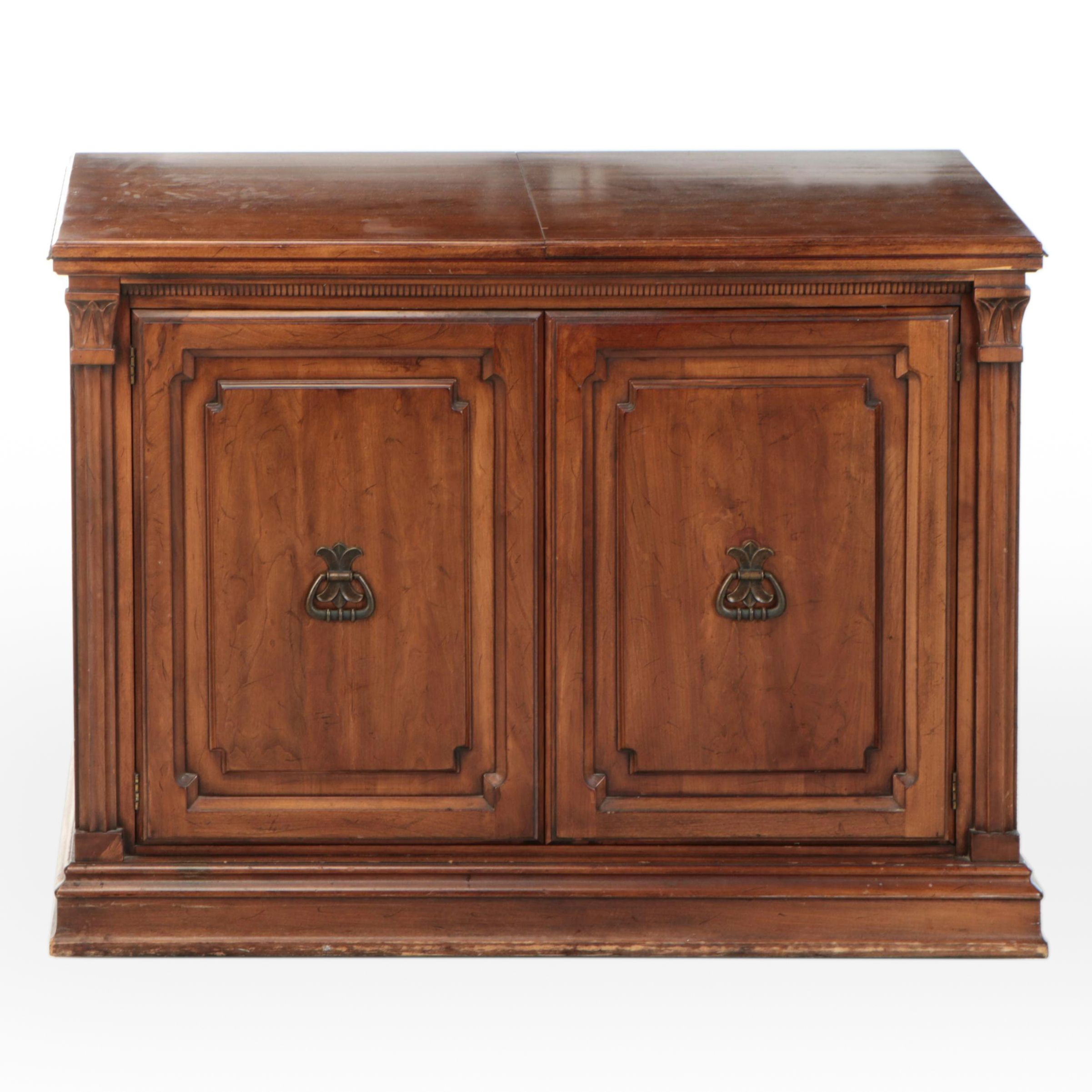 Mediterranean Style Walnut Flip Top Buffet on Casters