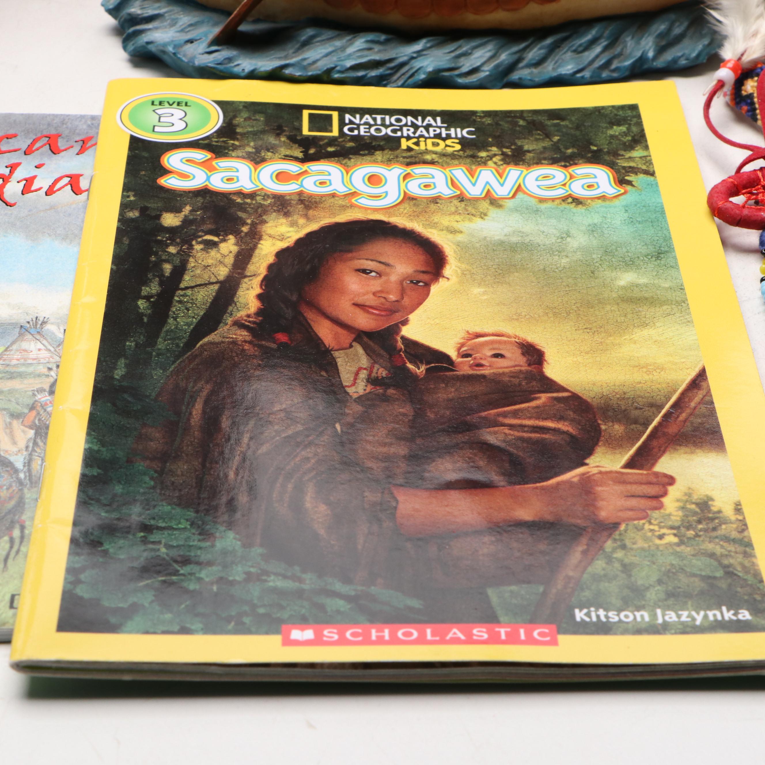 Native American Figurine and Doll Collection Featuring Painting Book