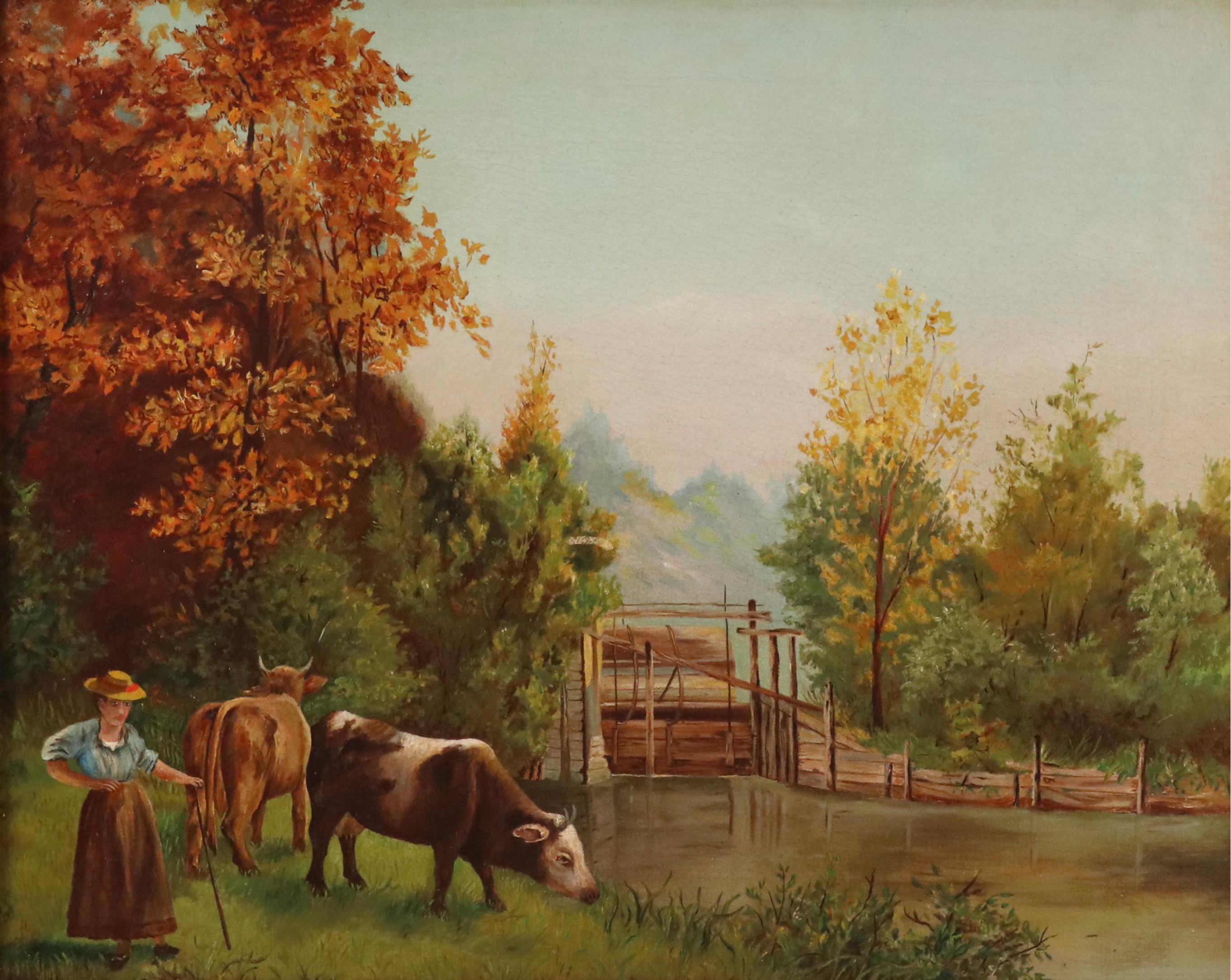 Americana Oil Painting of Pastoral Landscape, Circa 1900
