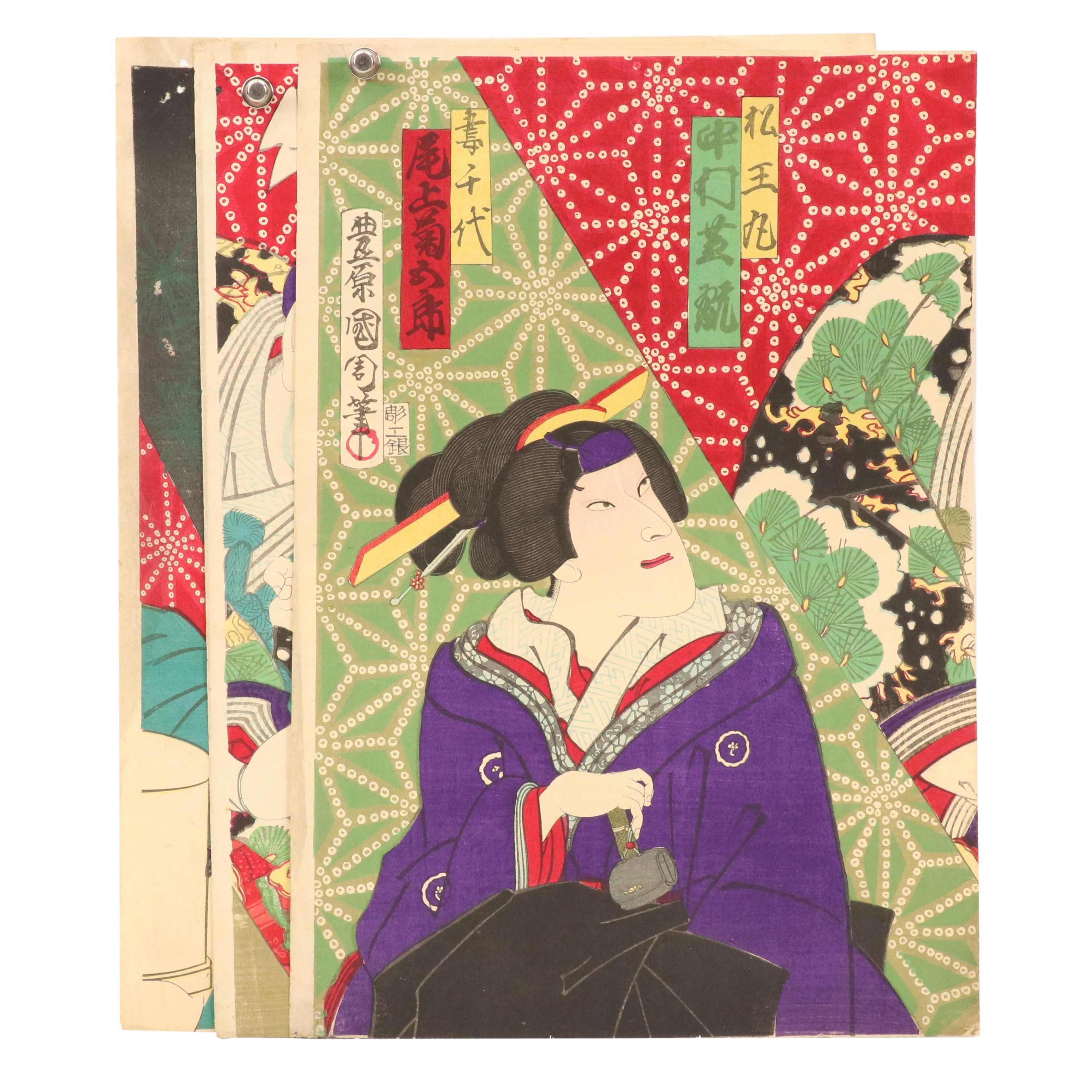 Toyohara Kunichika Japanese Woodblock Triptych "Matsuōmaru," 1875