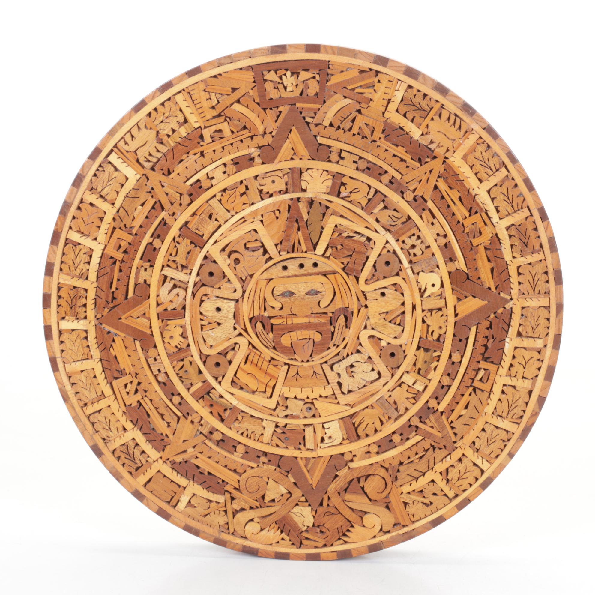 Hand-Crafted Wood Inlay Mayan Calendar