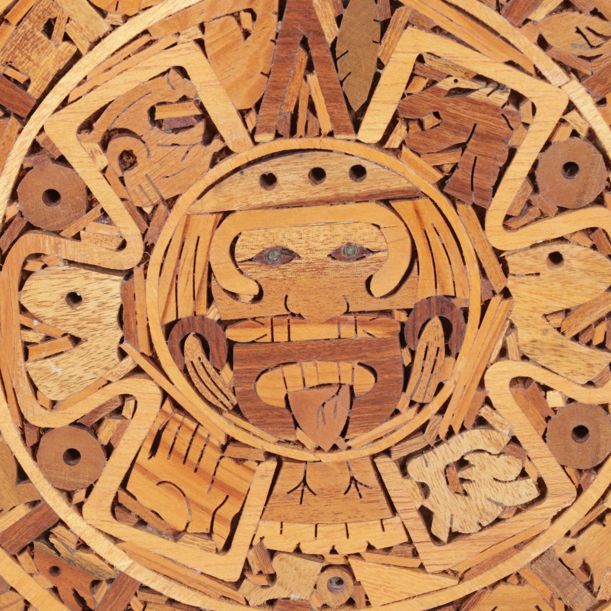 Hand-Crafted Wood Inlay Mayan Calendar