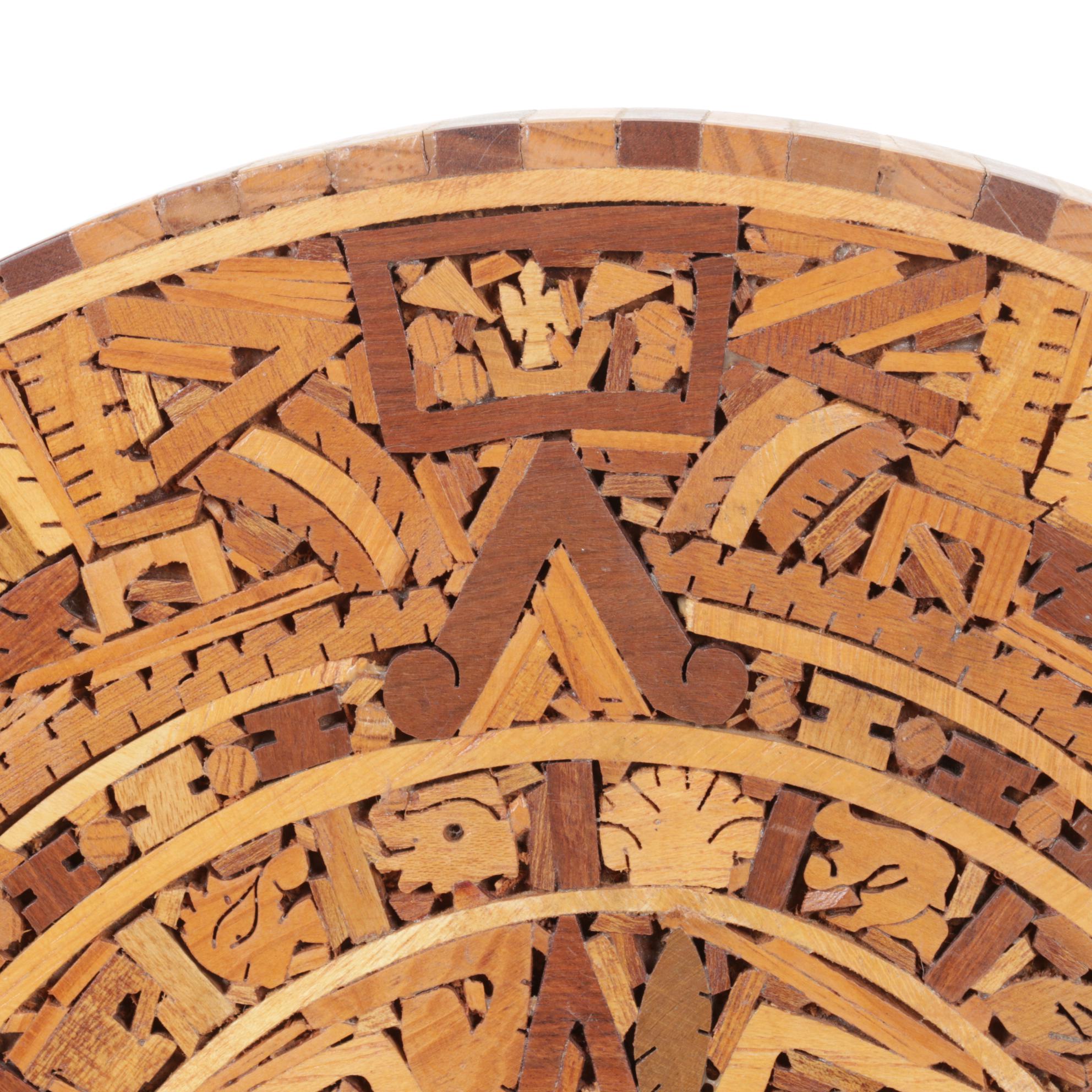 Hand-Crafted Wood Inlay Mayan Calendar