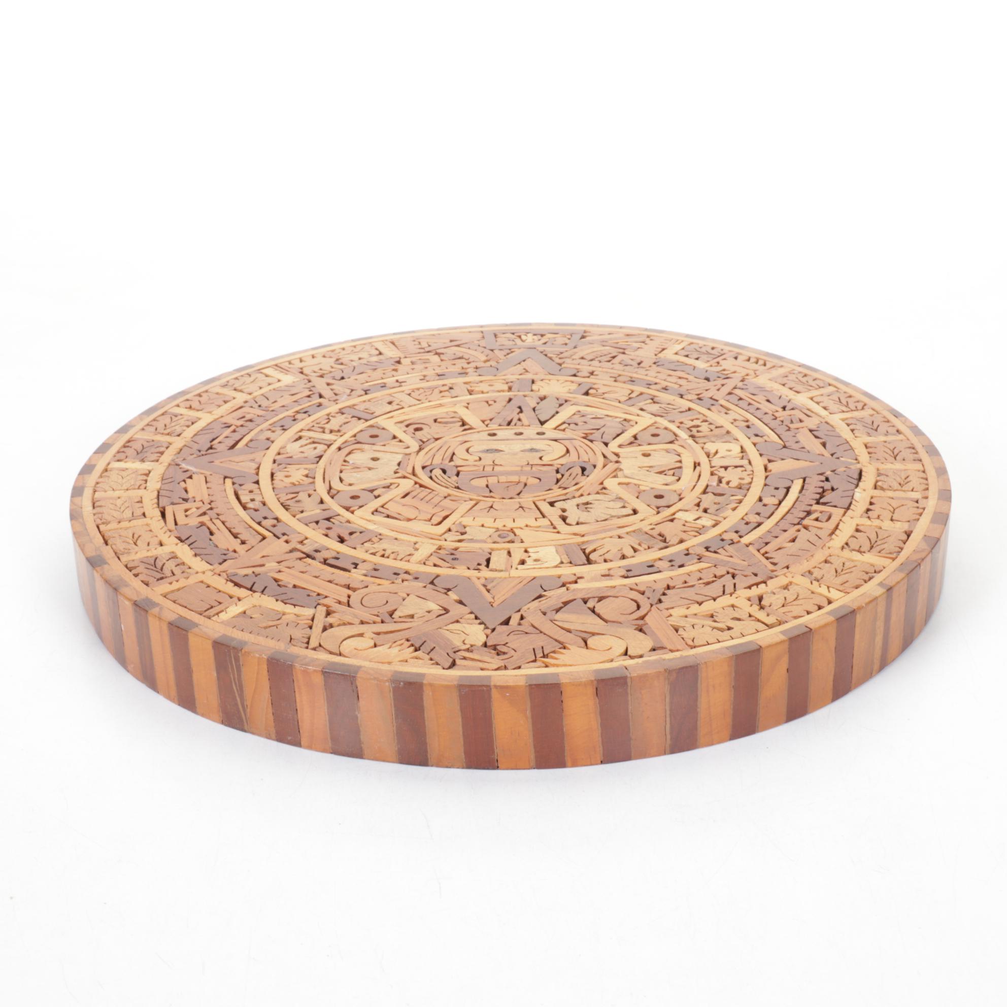Hand-Crafted Wood Inlay Mayan Calendar