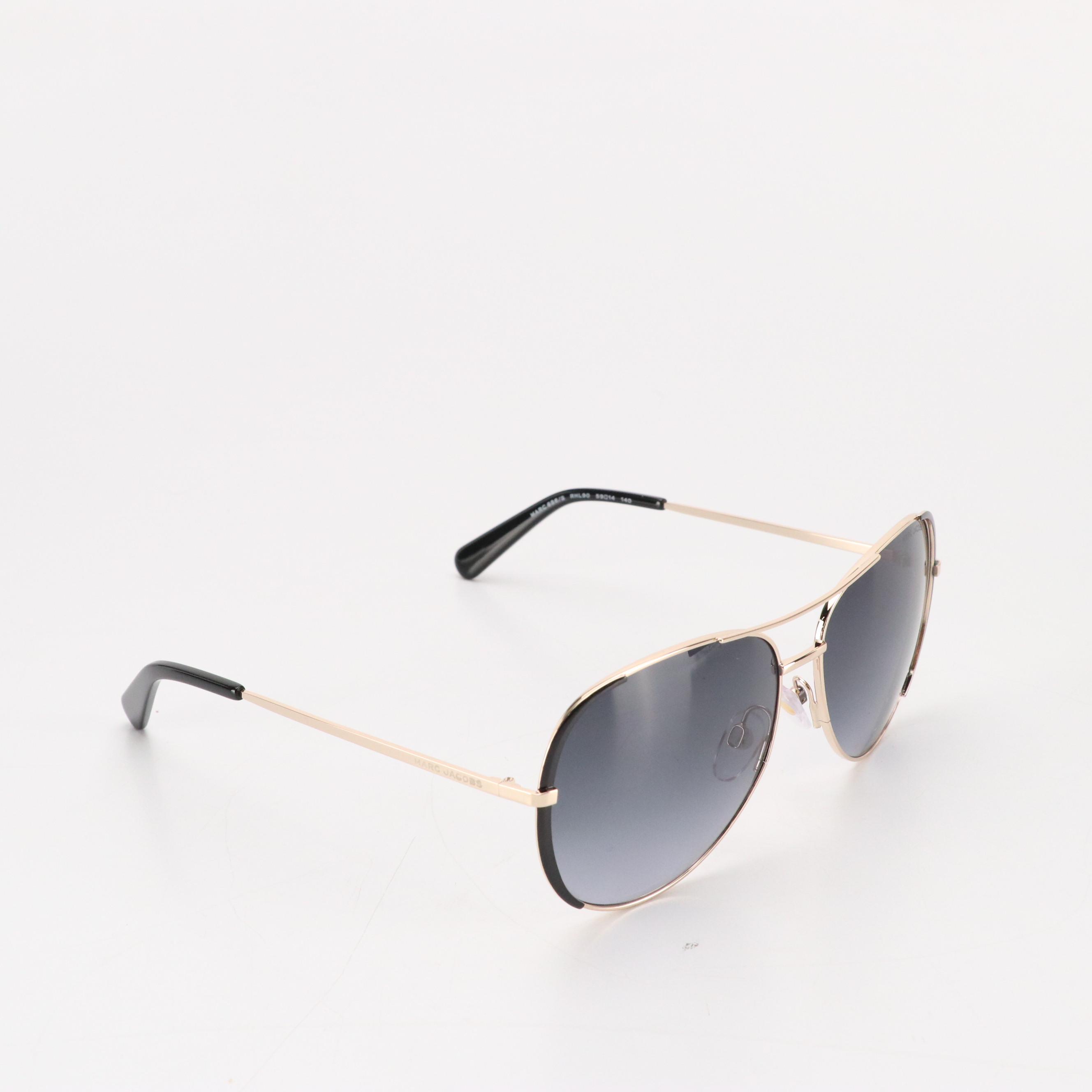 Marc Jacobs MARC 686/S RHL90 Black/Gold Aviator Sunglasses in Case