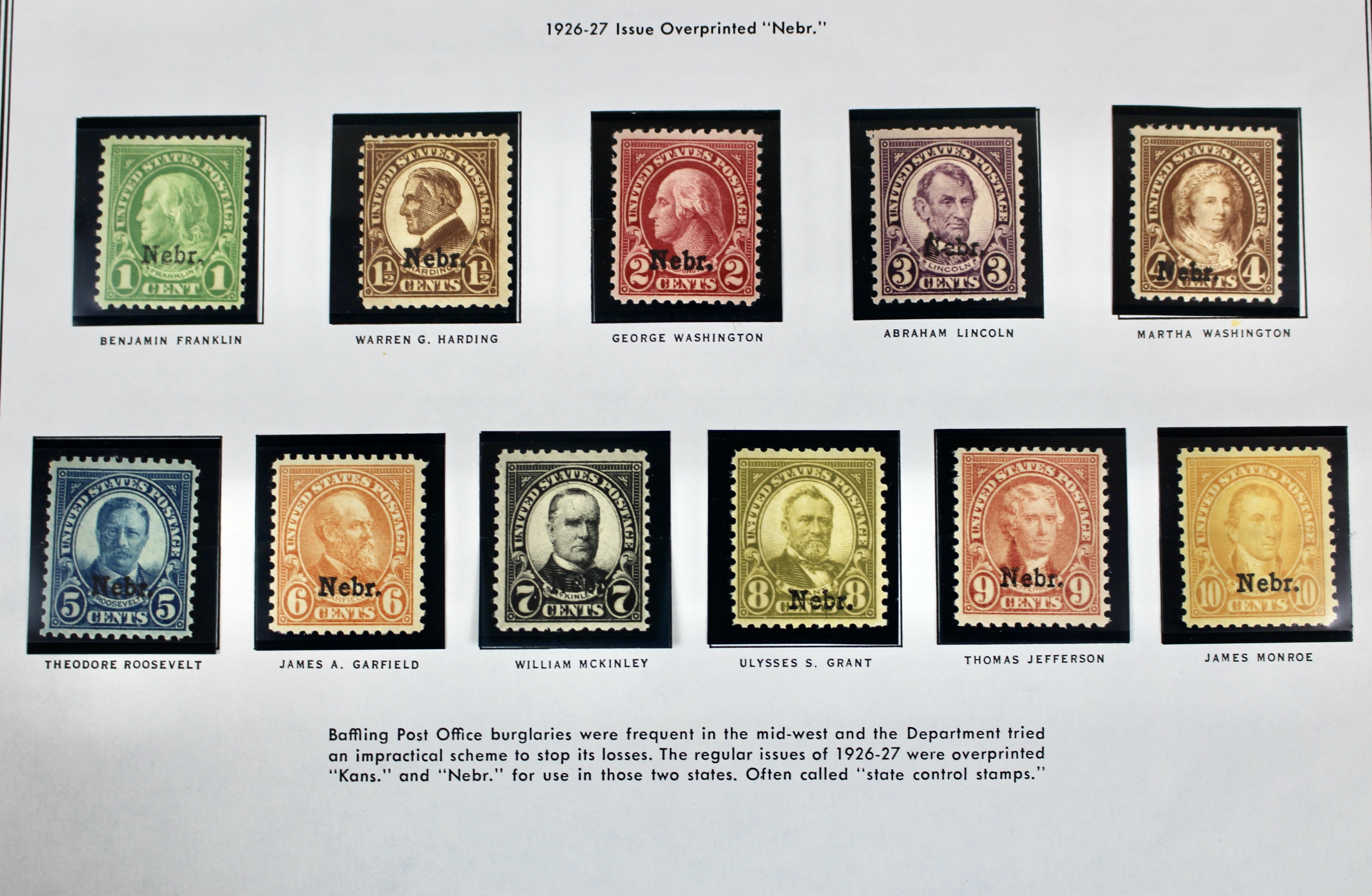 1929 Kansas-Nebraska Overprint Postage Stamp Set, MH
