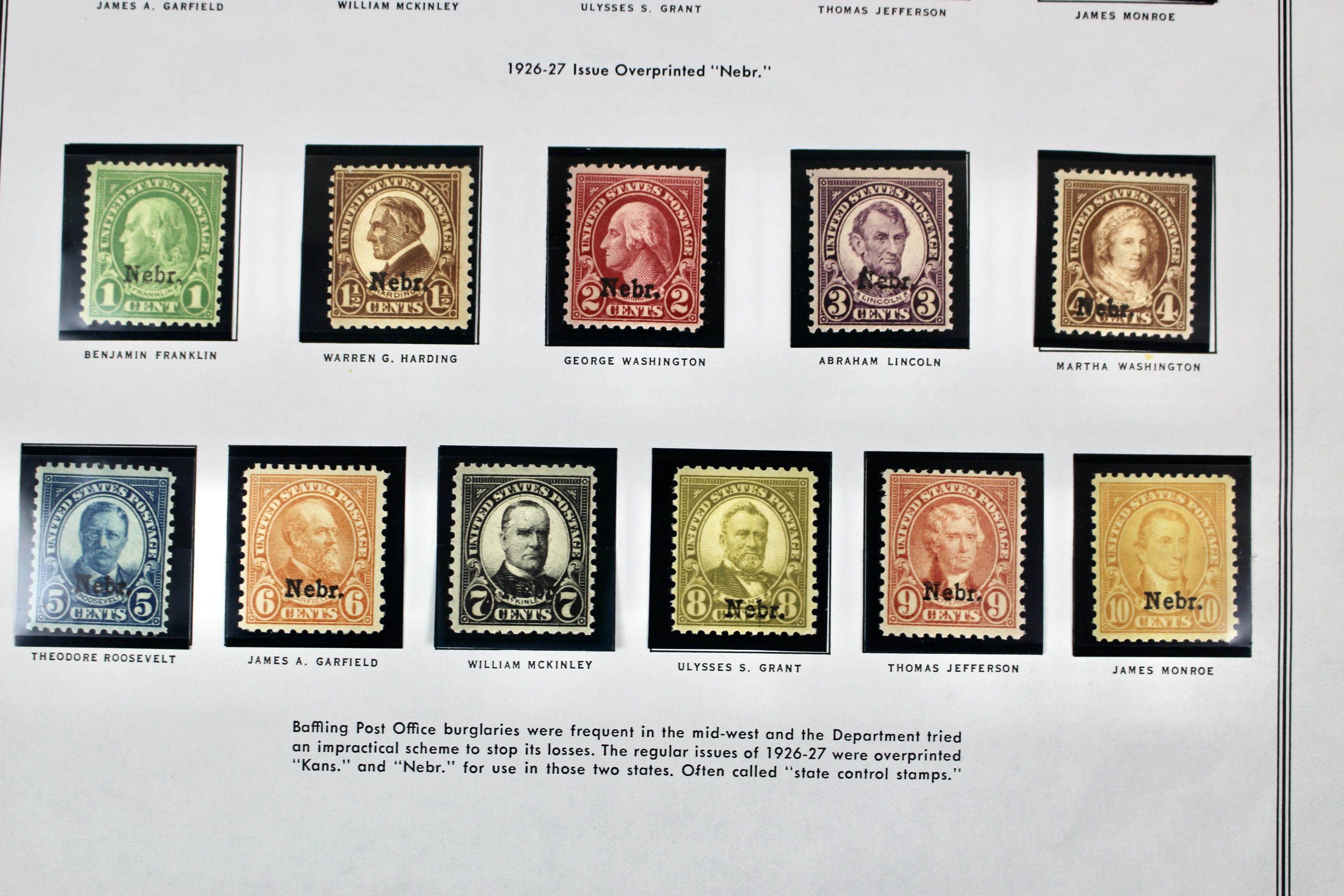 1929 Kansas-Nebraska Overprint Postage Stamp Set, MH