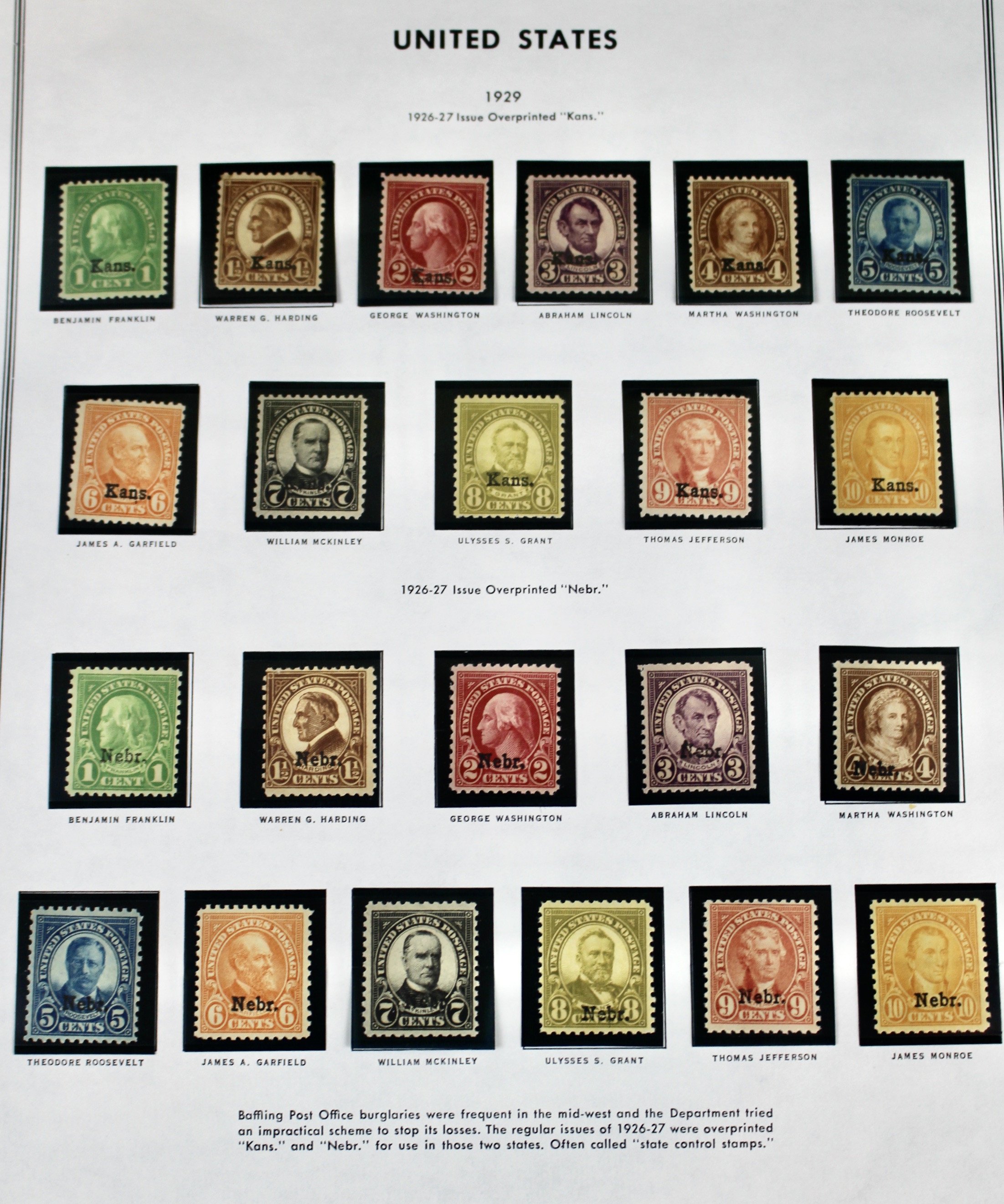 1929 Kansas-Nebraska Overprint Postage Stamp Set, MH