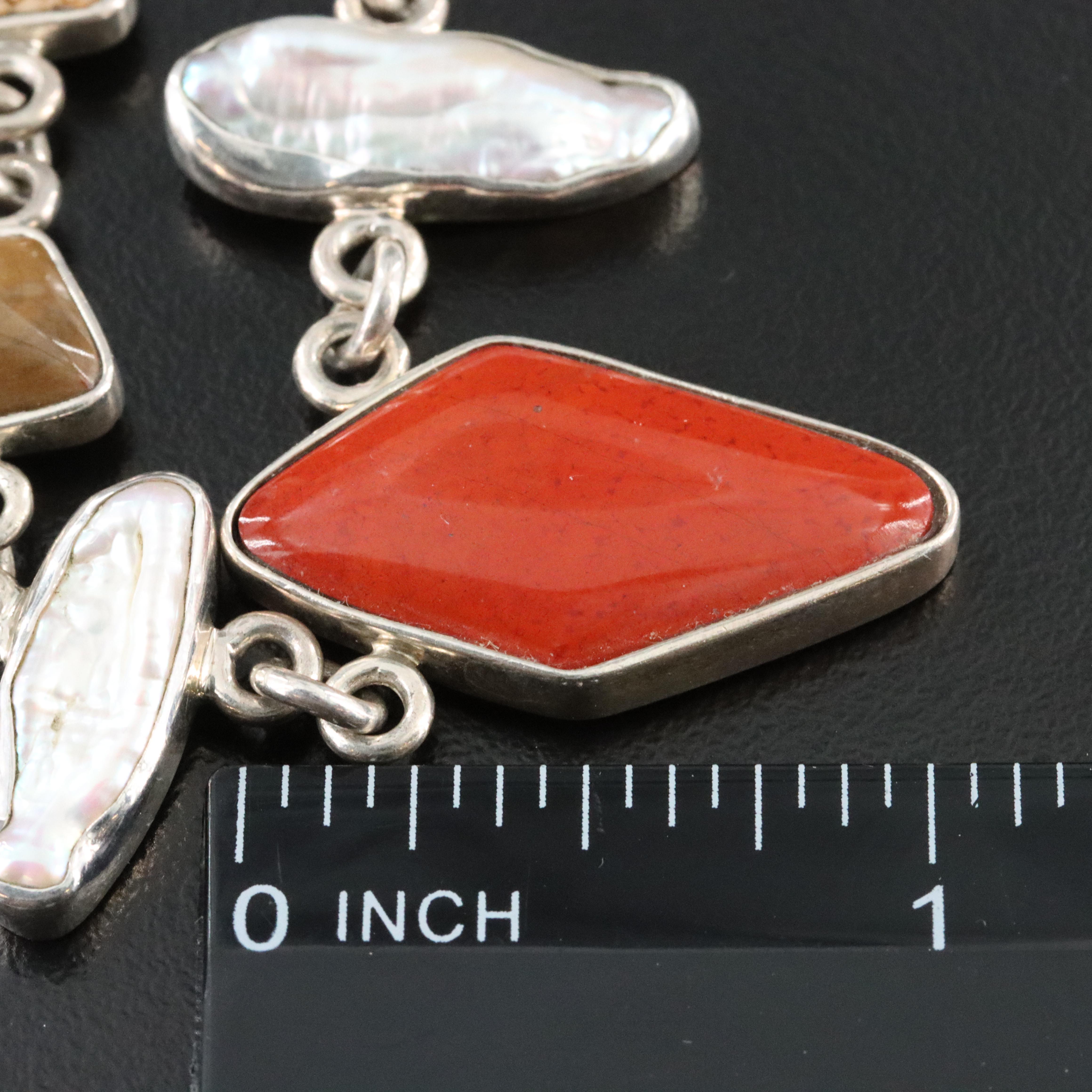 Desert Rose Trading Sterling Pearl, Amber and Jasper Necklace