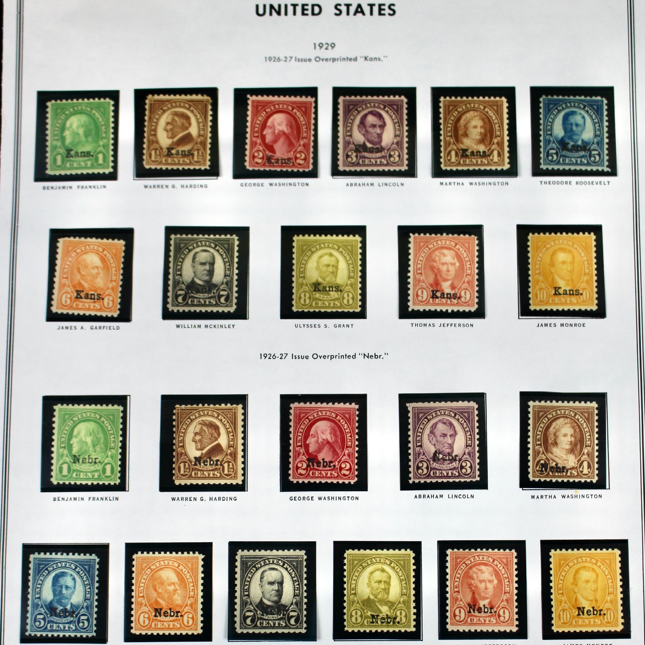 1929 Kansas-Nebraska Overprint Postage Stamp Set, MH