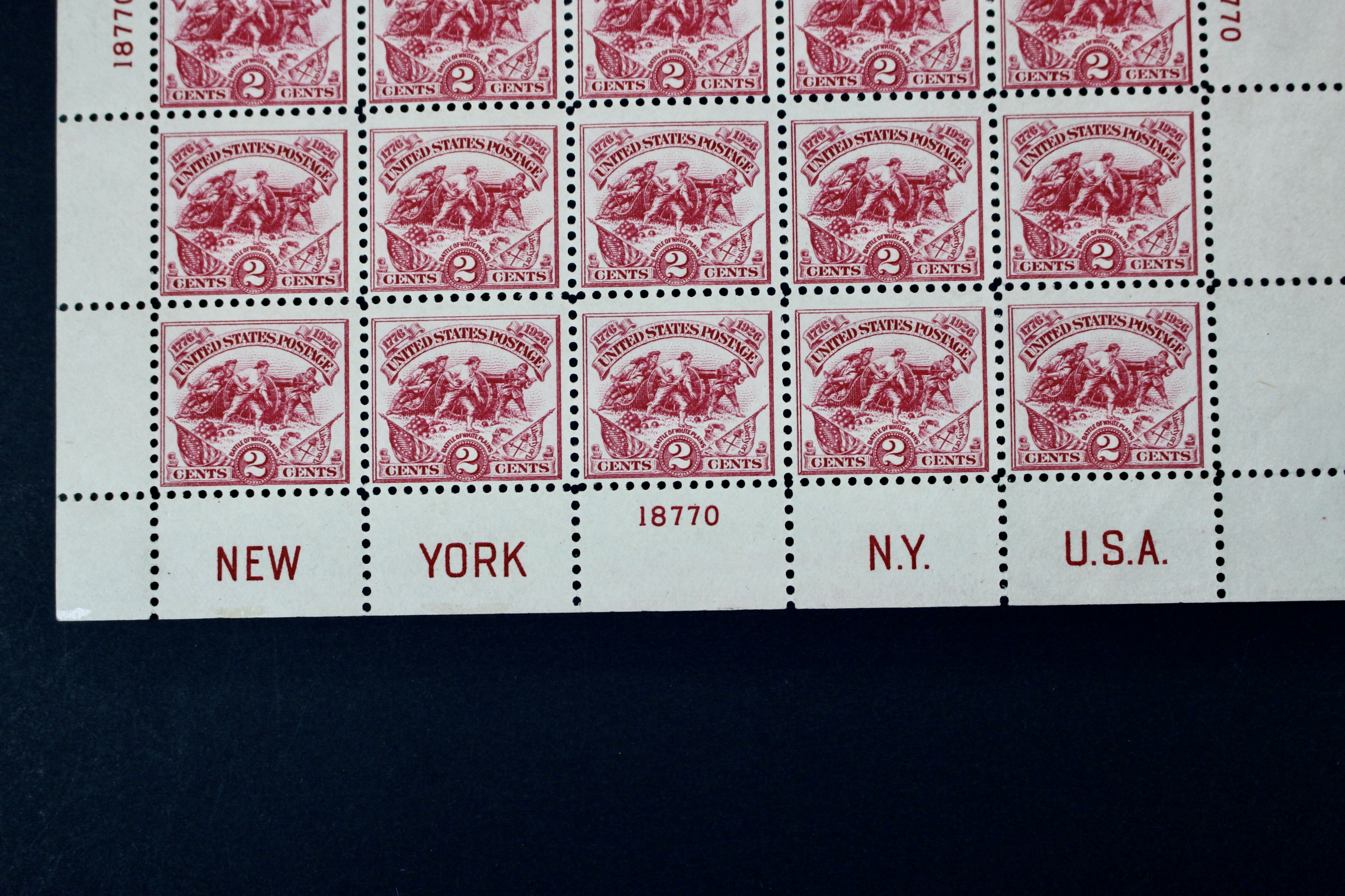 1926 White Plains Souvenir Postage Stamp Sheet, MH