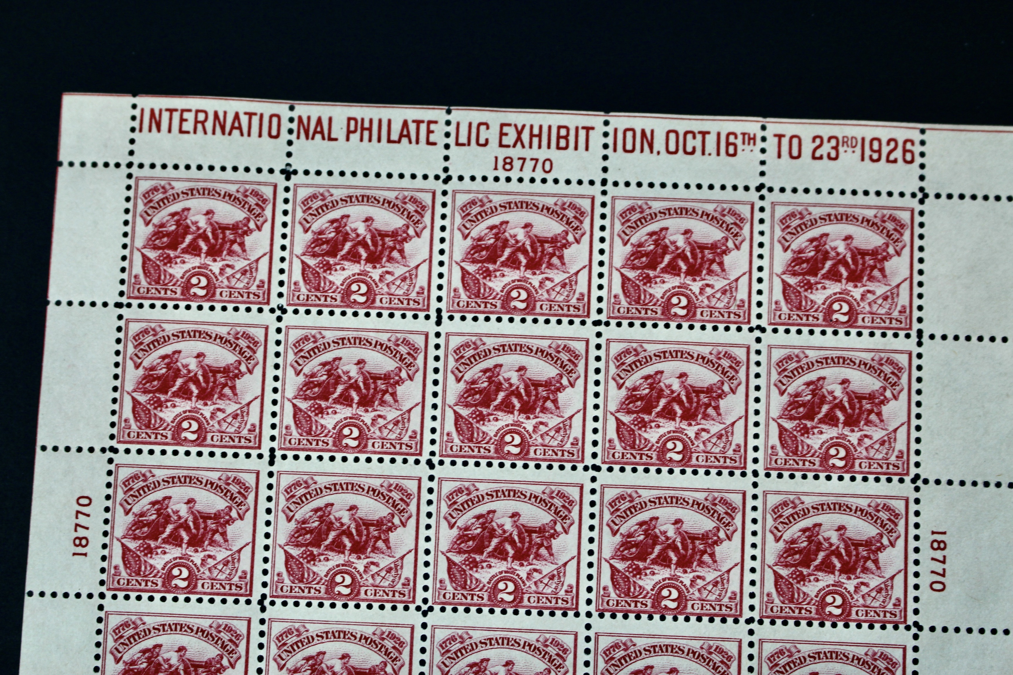 1926 White Plains Souvenir Postage Stamp Sheet, MH