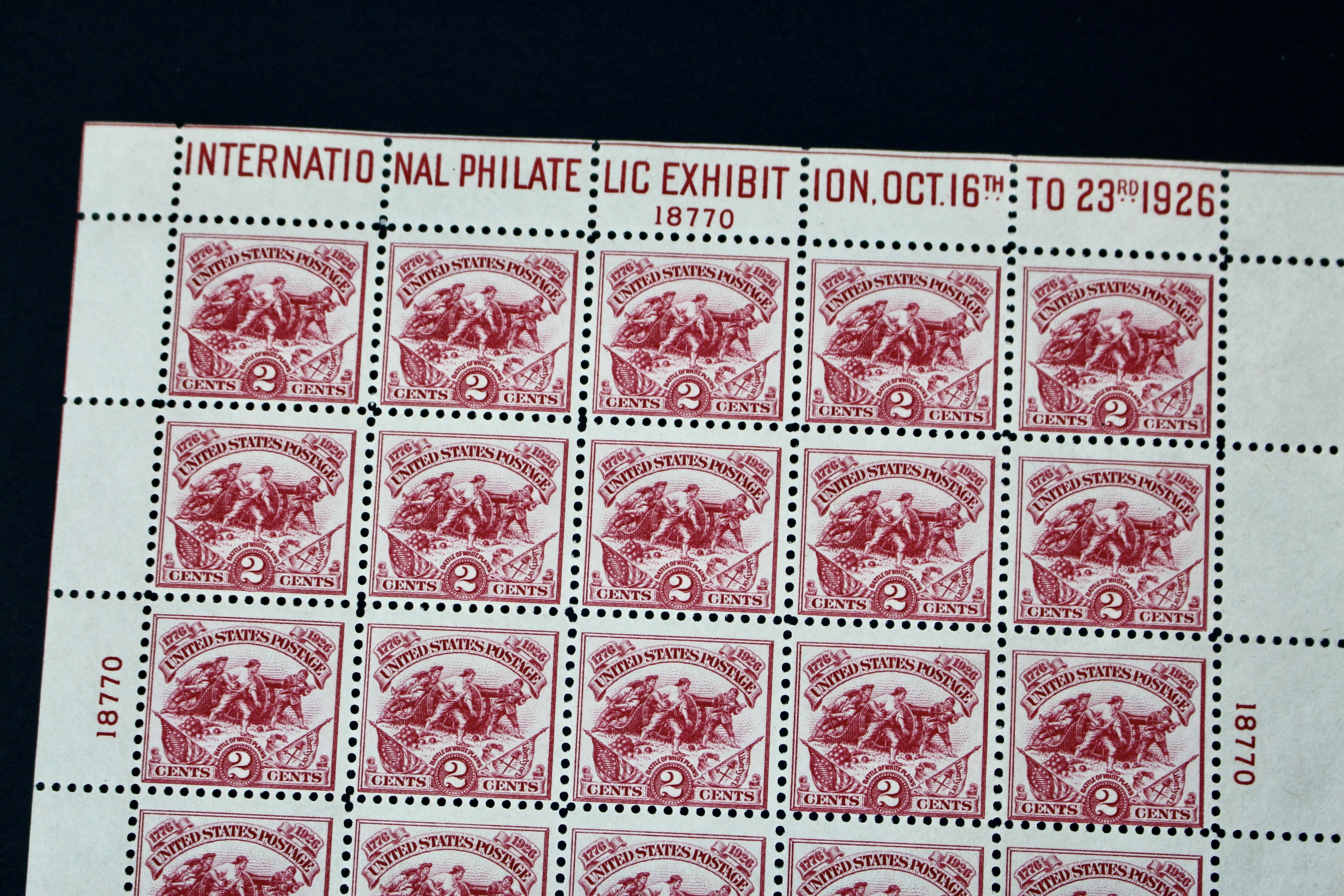 1926 White Plains Souvenir Postage Stamp Sheet, MH