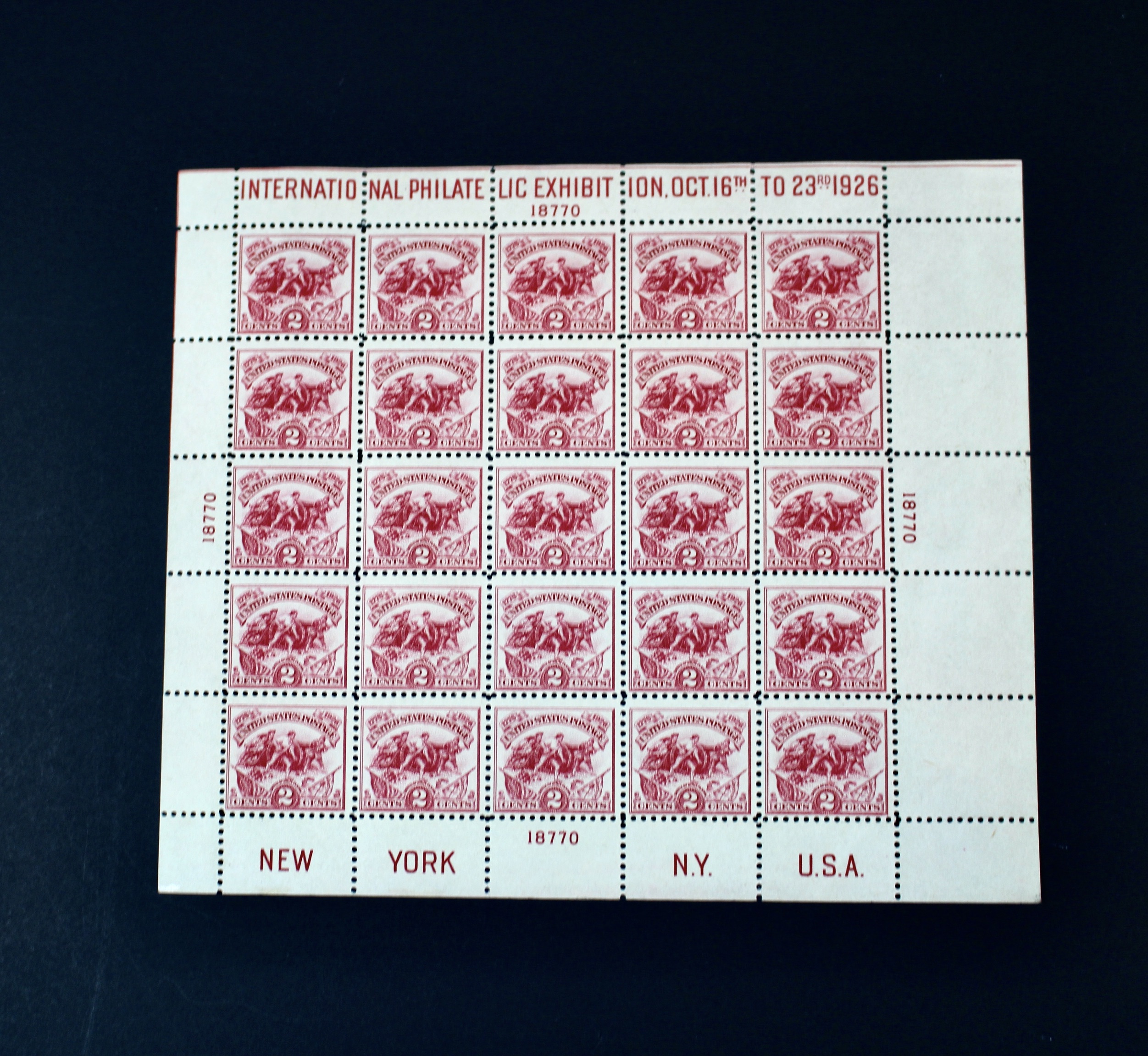 1926 White Plains Souvenir Postage Stamp Sheet, MH