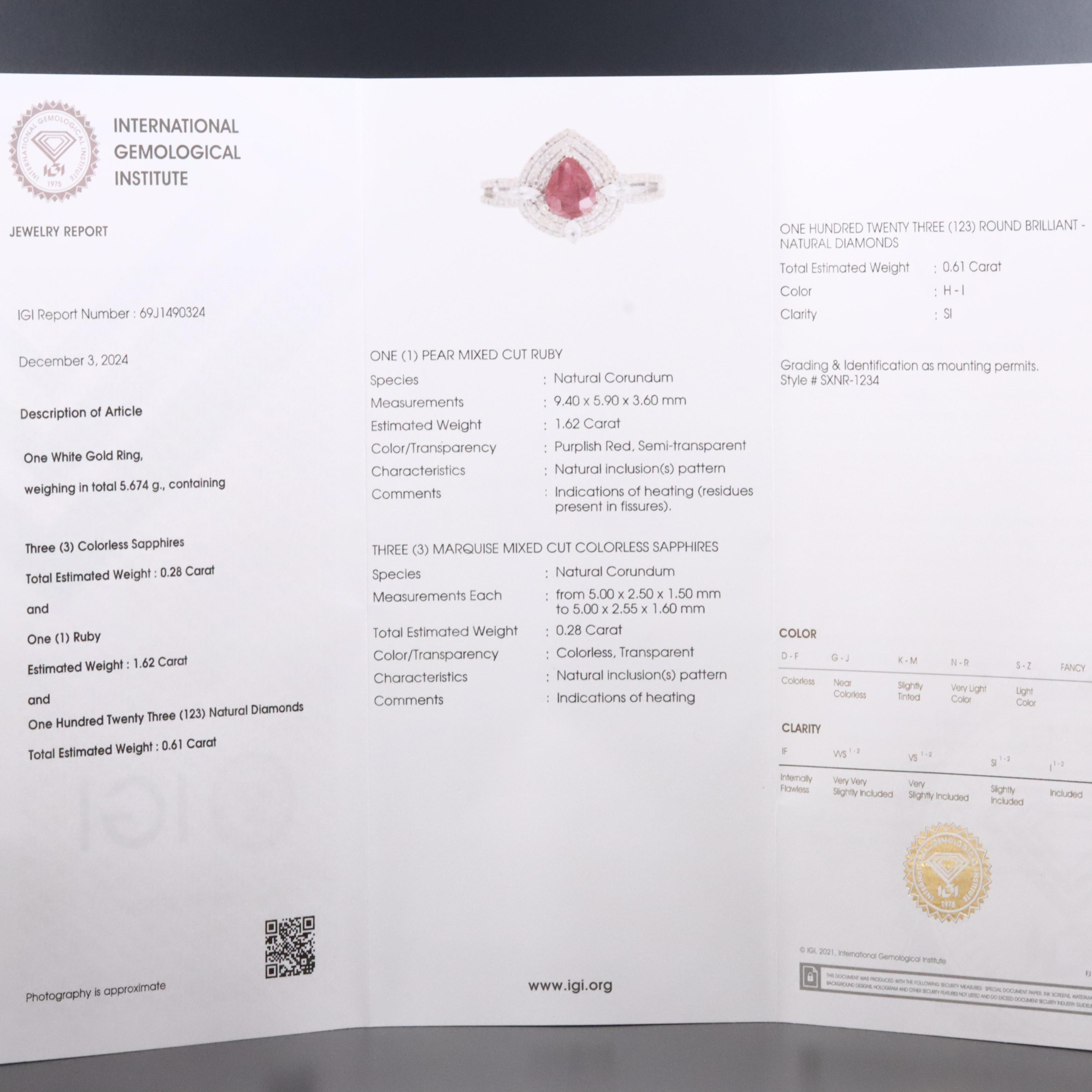 14K 1.62 CT Ruby, Sapphire, and Diamond Ring with IGI Jewelry Report