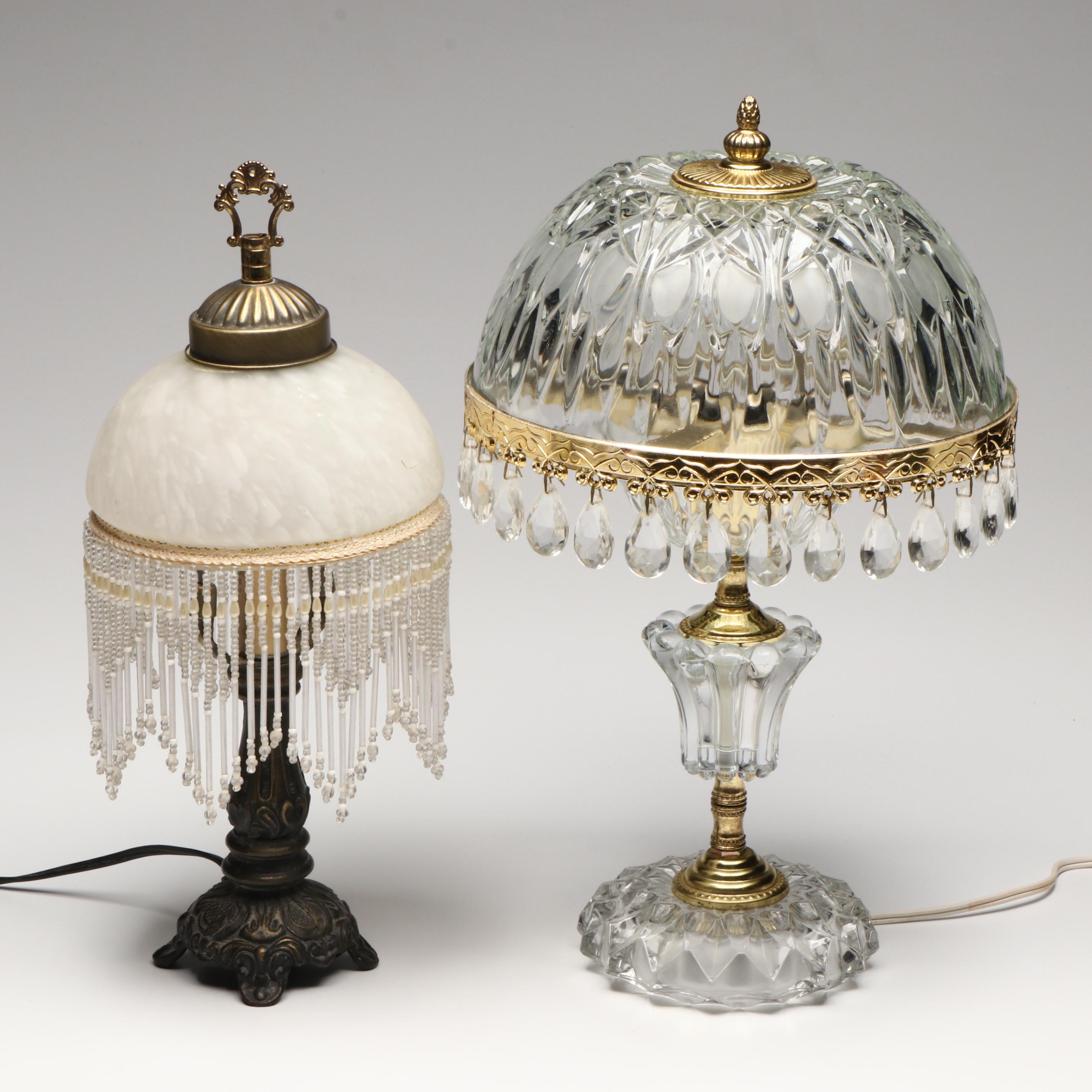 Michelotti Glass, Crystal and Pressed Glass Table Lamp with Other Beaded Lamp