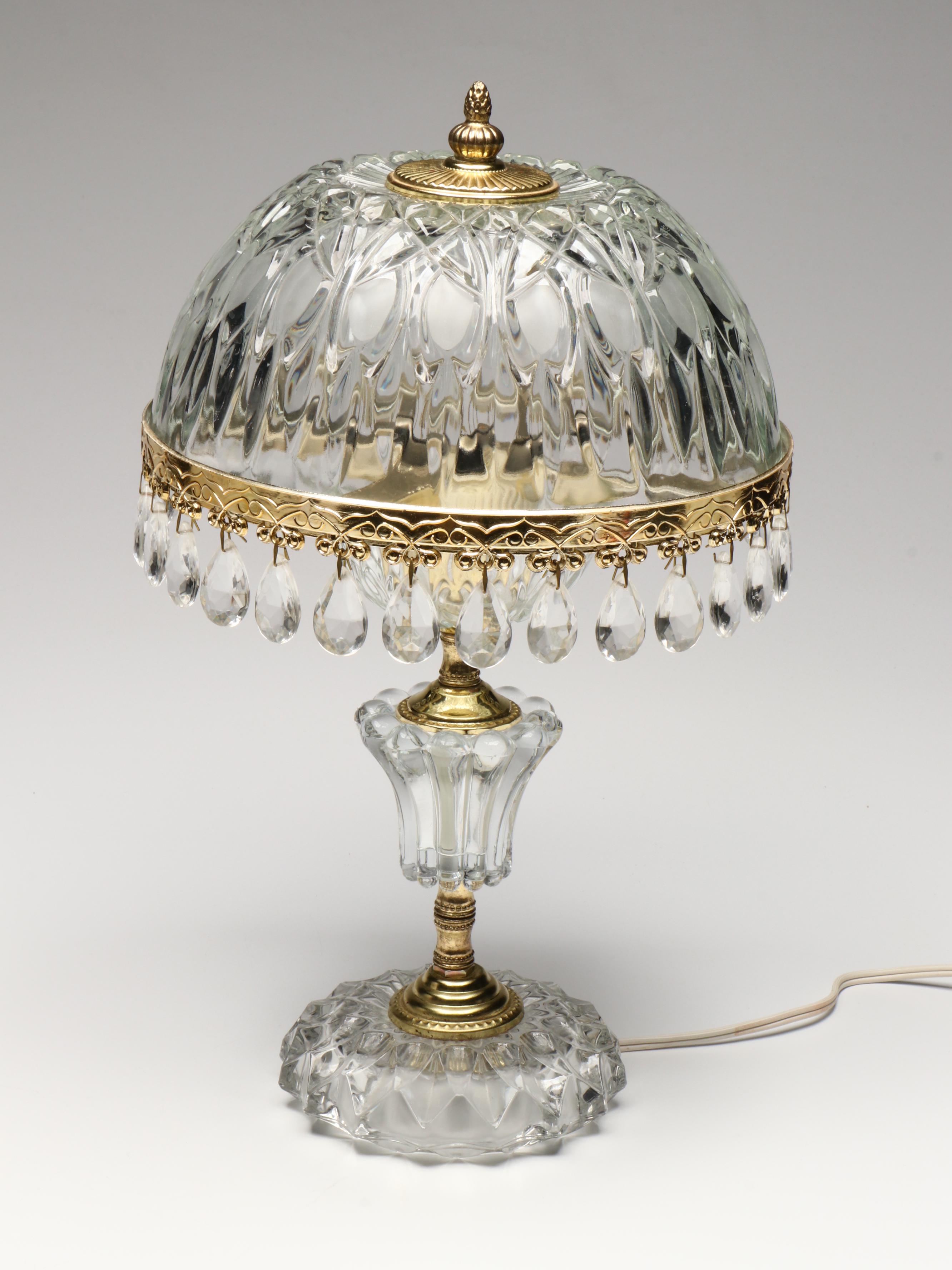 Michelotti Glass, Crystal and Pressed Glass Table Lamp with Other Beaded Lamp