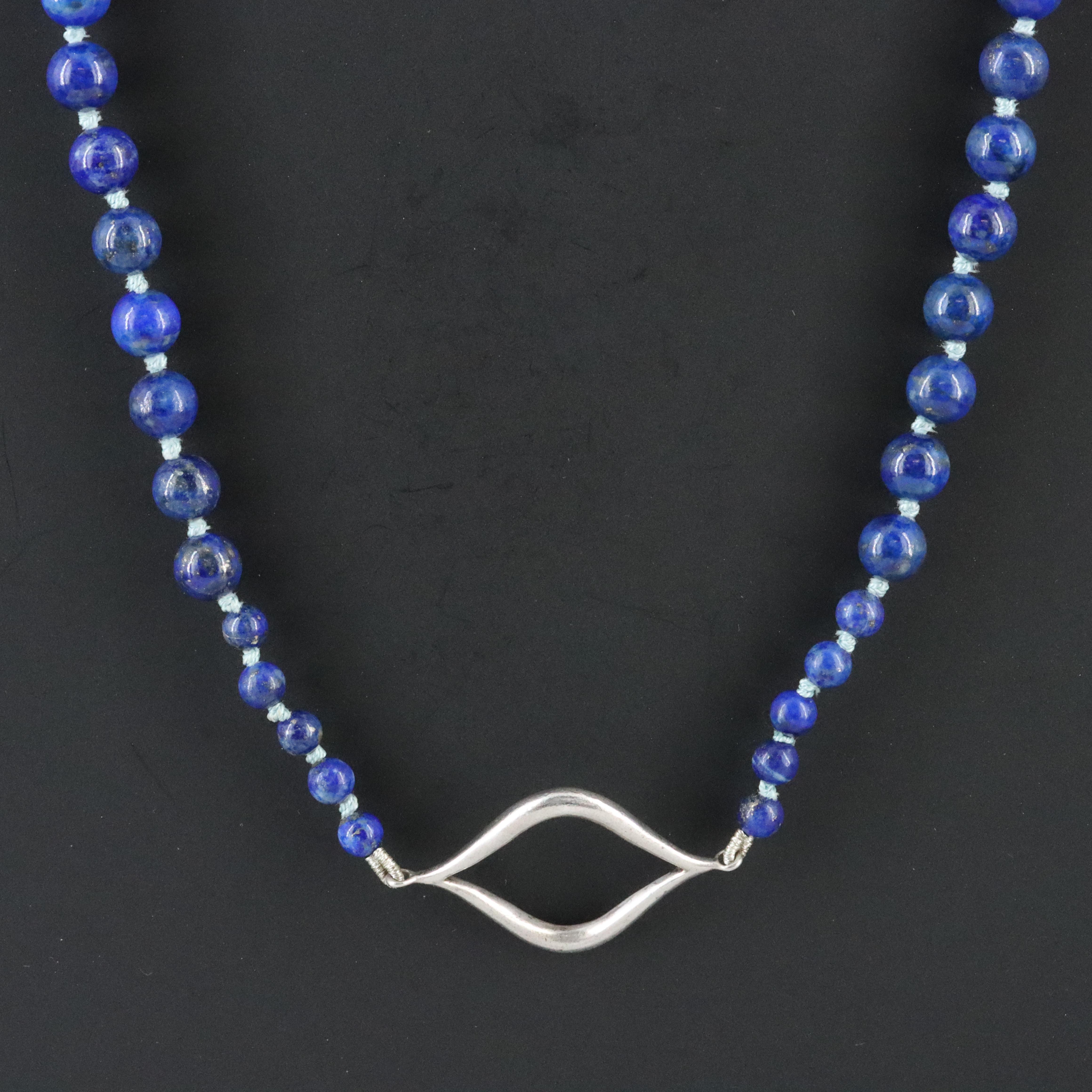 Sterling Lapis Lazuli Station Necklace with Rhinestone Accents