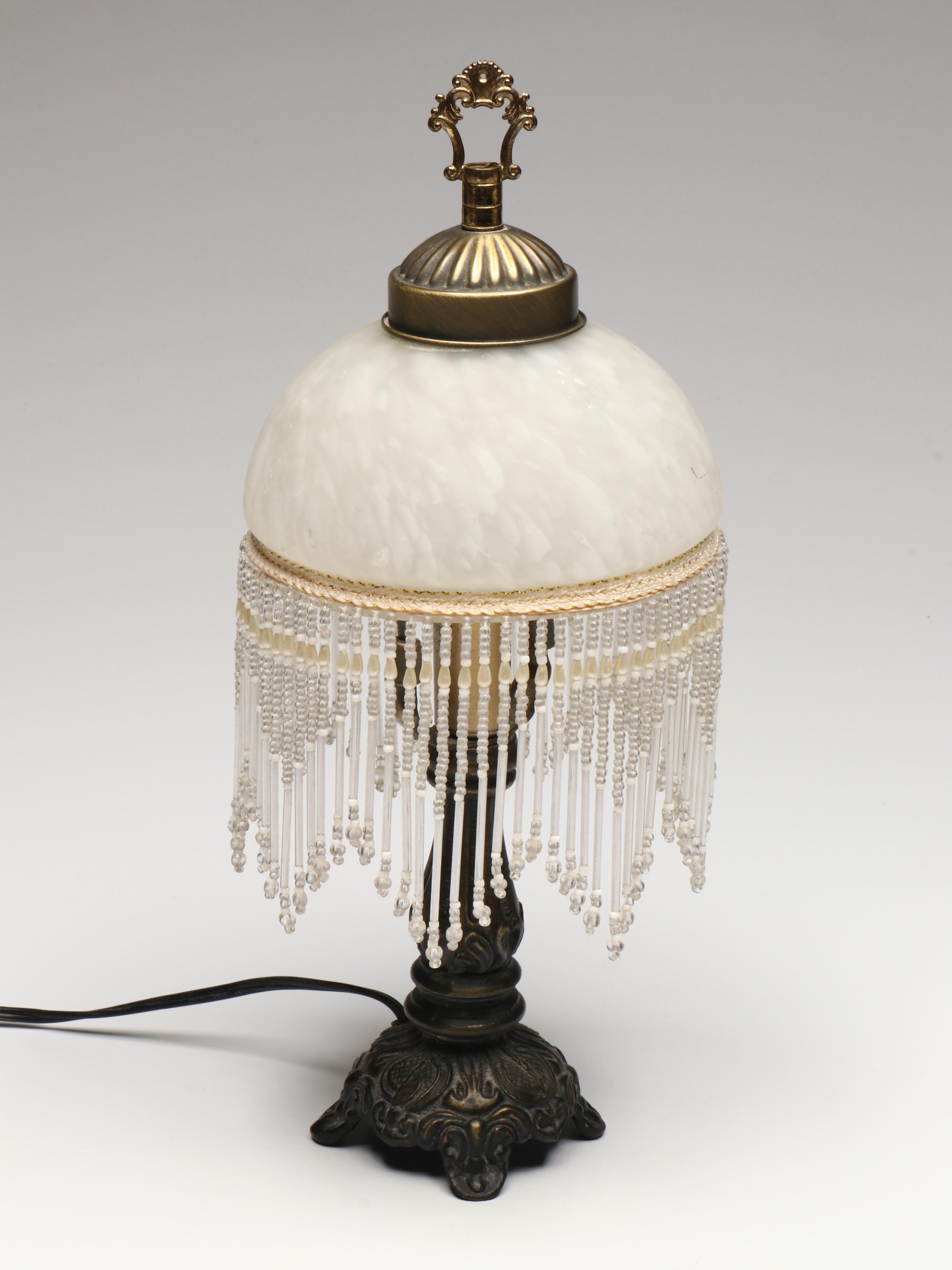 Michelotti Glass, Crystal and Pressed Glass Table Lamp with Other Beaded Lamp