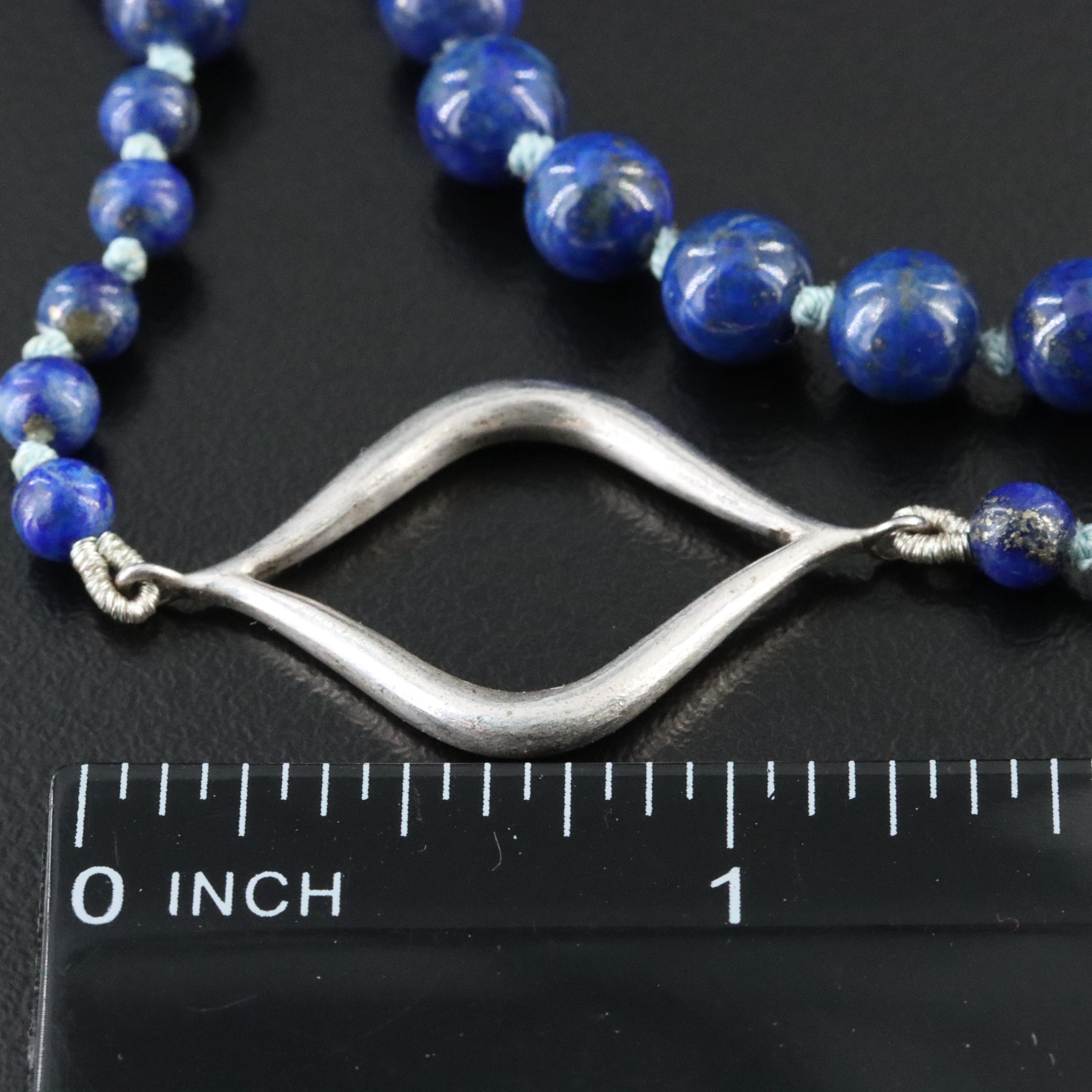 Sterling Lapis Lazuli Station Necklace with Rhinestone Accents