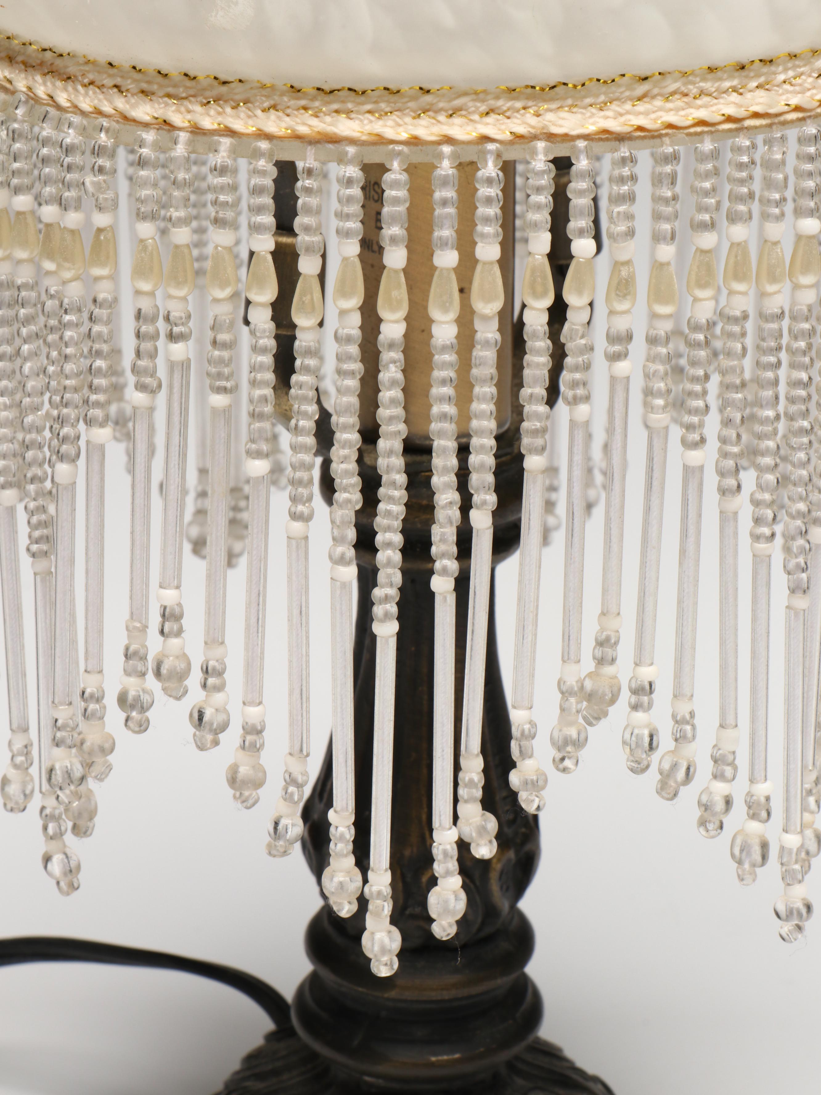 Michelotti Glass, Crystal and Pressed Glass Table Lamp with Other Beaded Lamp