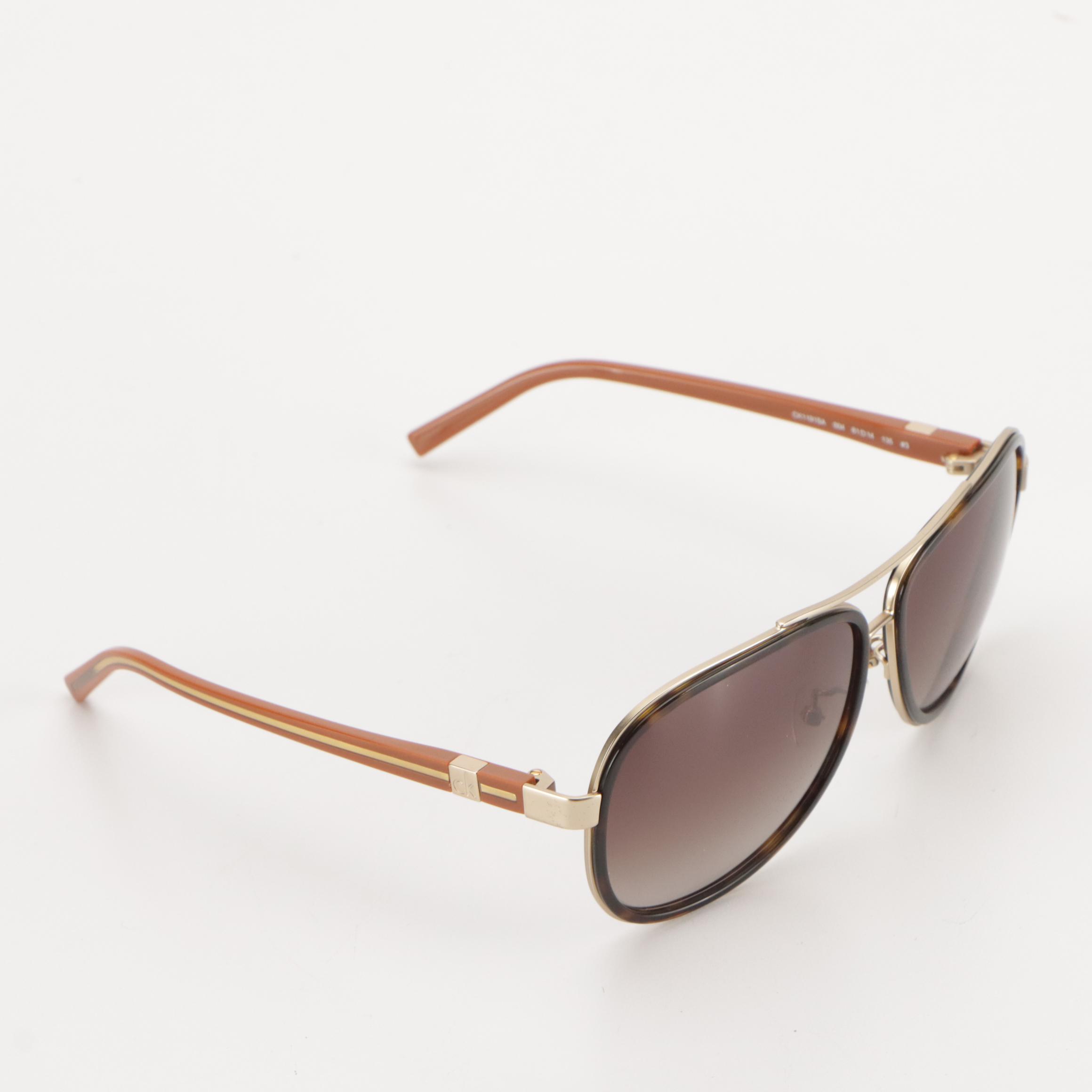 Calvin Klein CK1191SA 004 Havana Aviator Sunglasses in Case