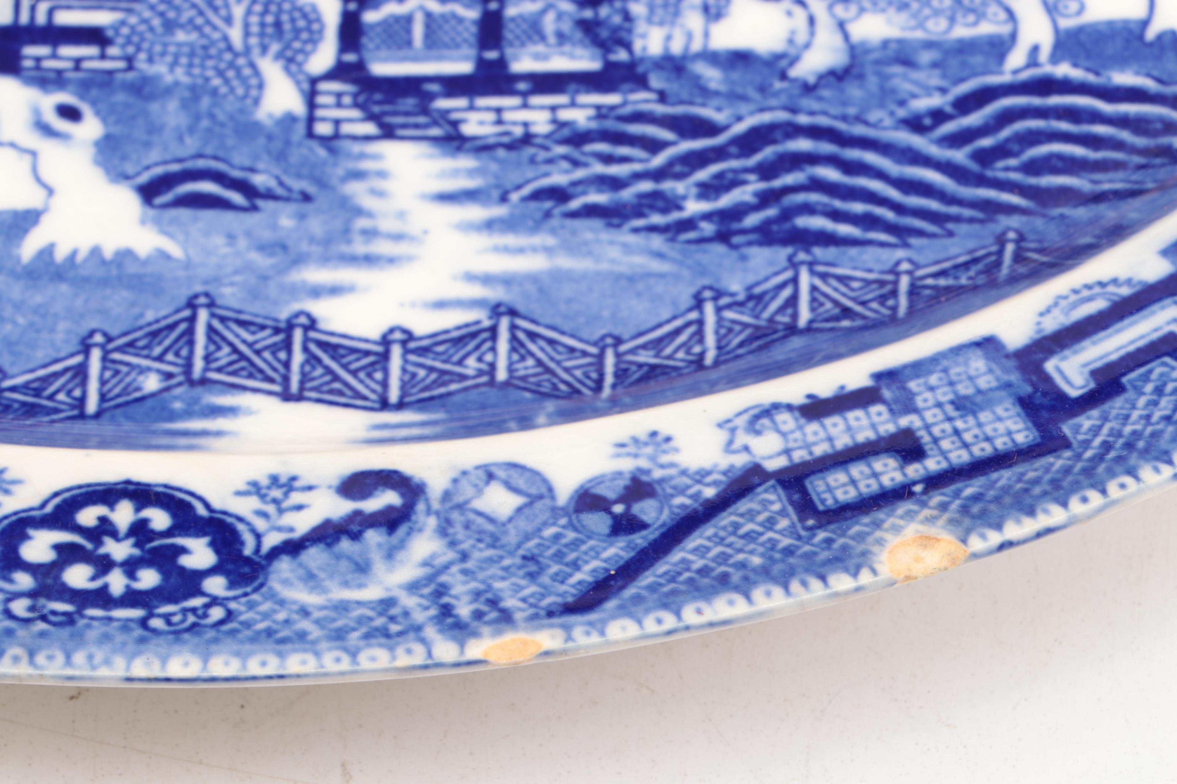 English and Japanese Blue Willow Ceramic Dinnerware