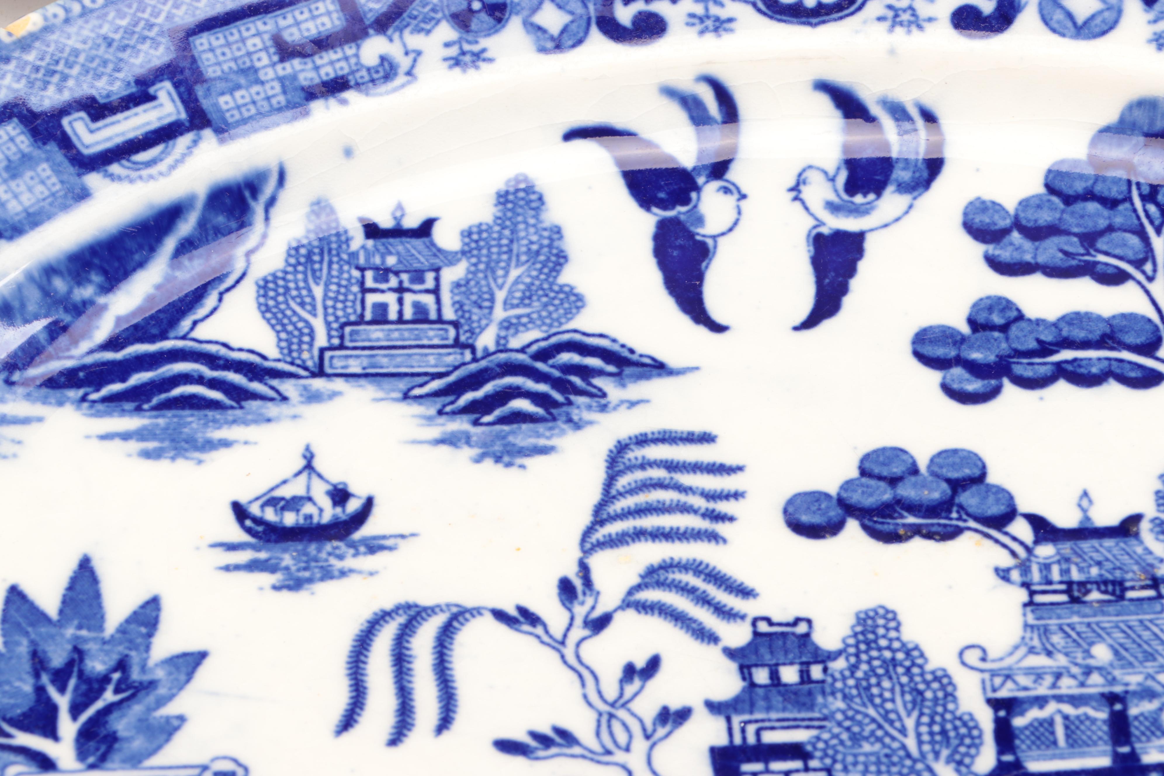 English and Japanese Blue Willow Ceramic Dinnerware