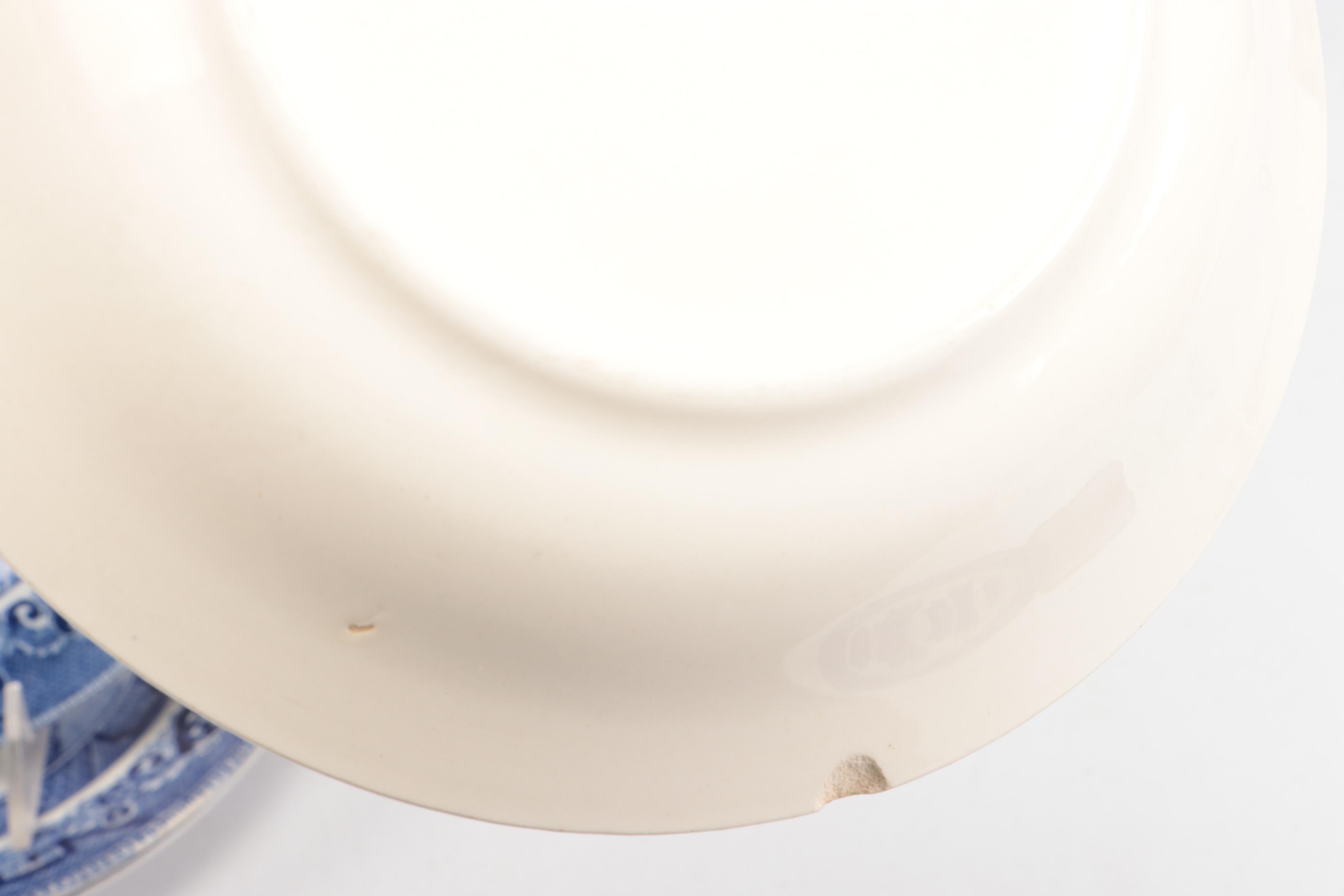 English and Japanese Blue Willow Ceramic Dinnerware