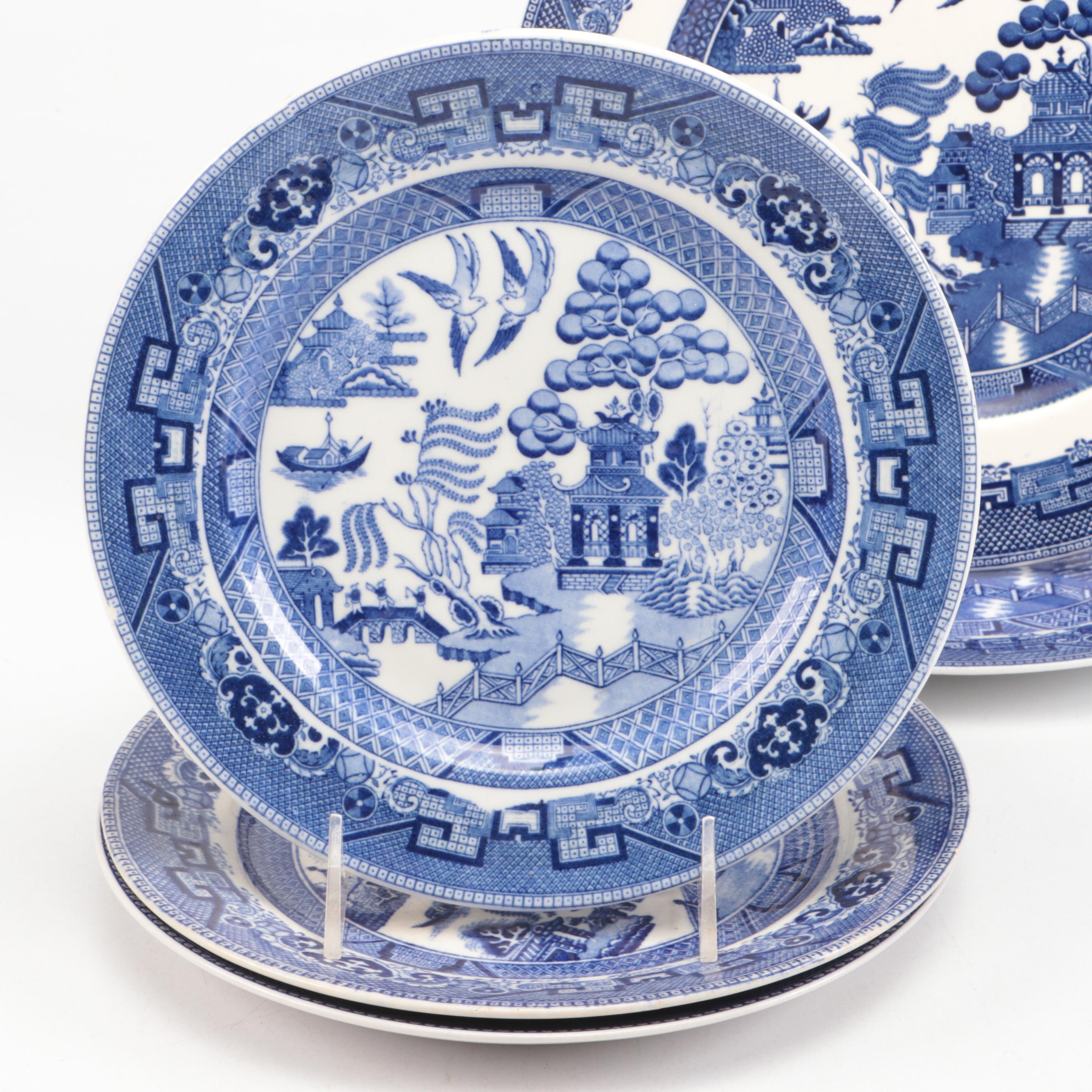 English and Japanese Blue Willow Ceramic Dinnerware