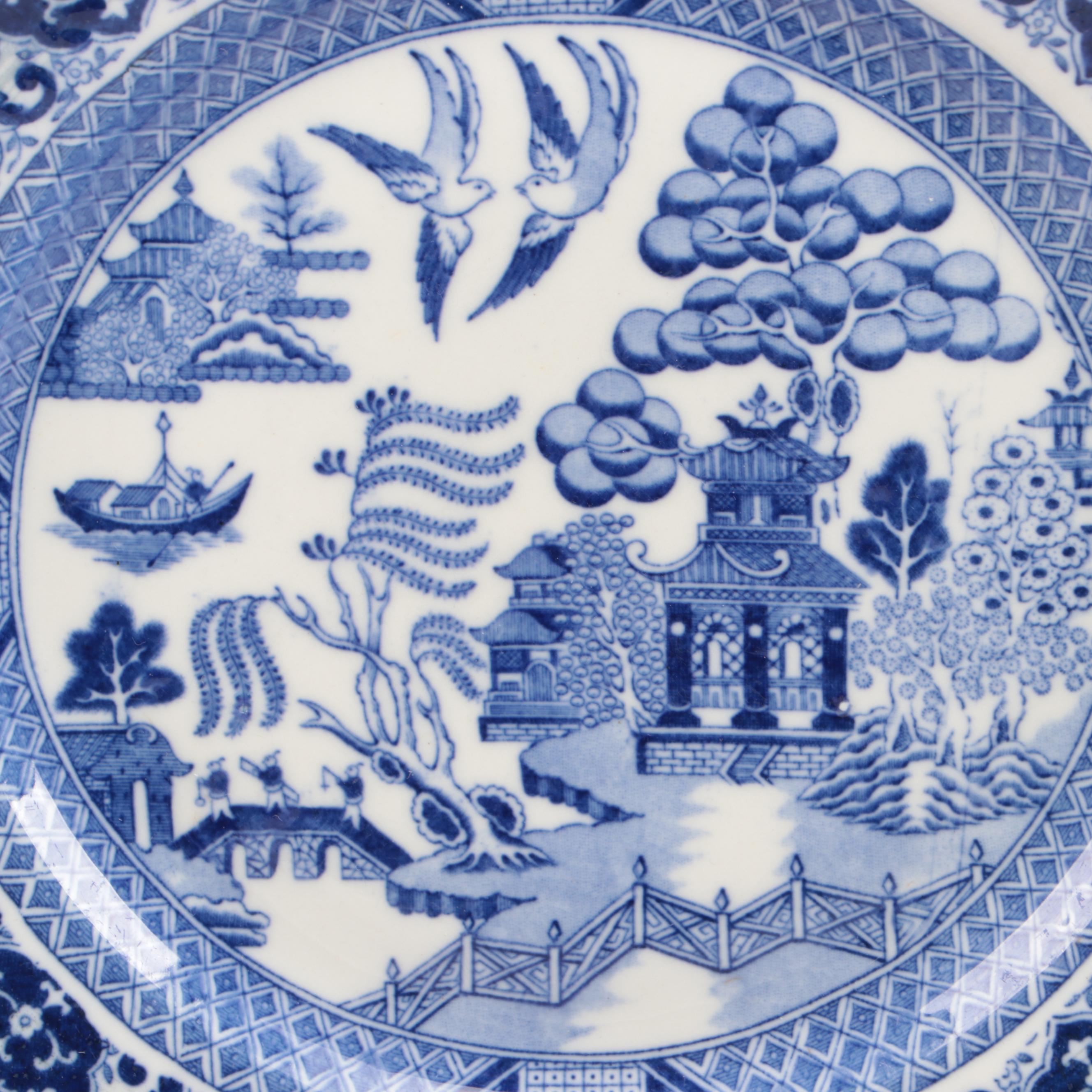 English and Japanese Blue Willow Ceramic Dinnerware
